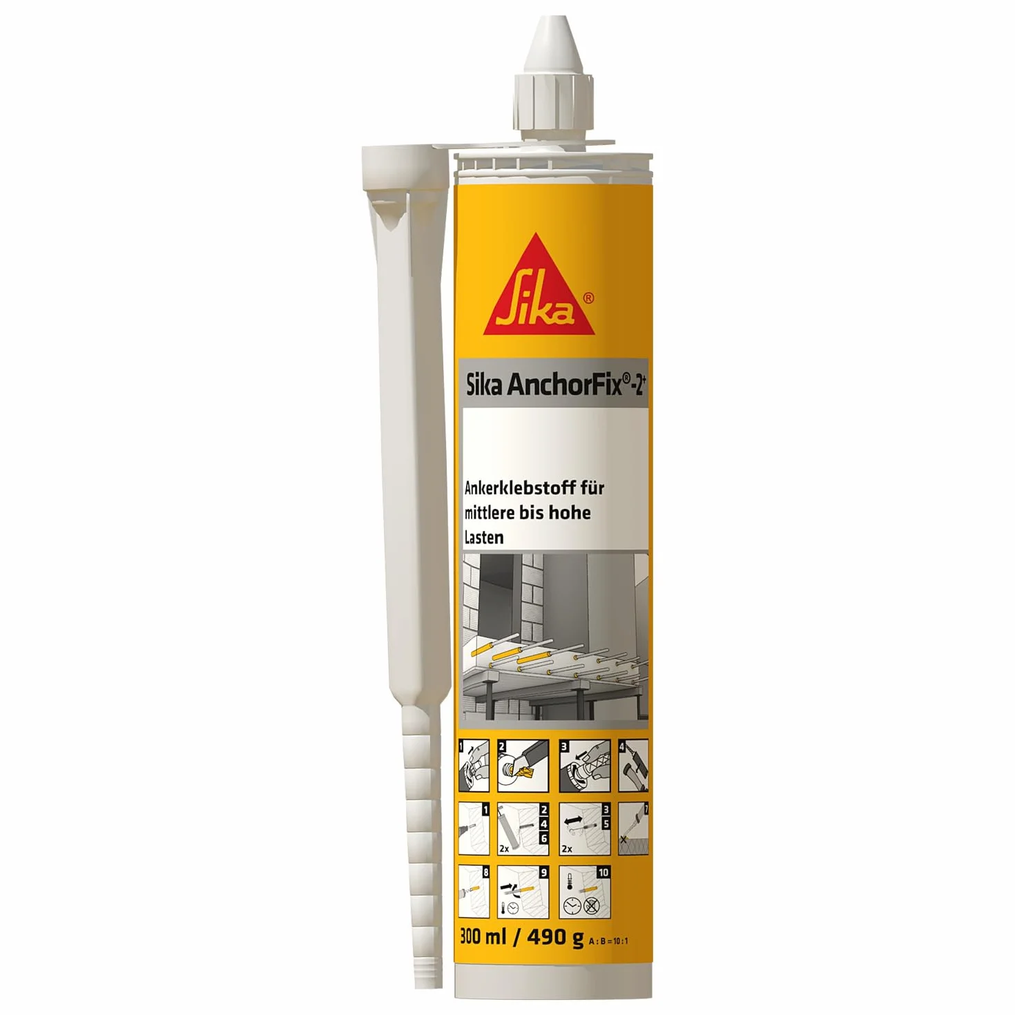SIKA - Adhesivo de anclaje -Sika Anchorfix 2+ gris claro - Para cargas medias y altas - Acero corrugado, hormigón y pernos - Fraguado rápido - 300 ml