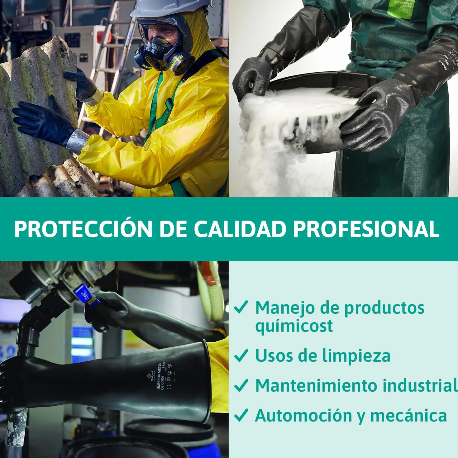 Ansell Guantes de látex de protección química AlphaTec 87-104, guantes de protección para las industrias mecánica y química, buena flexibilidad y elasticidad, 1 par, talla 8.5 (M)