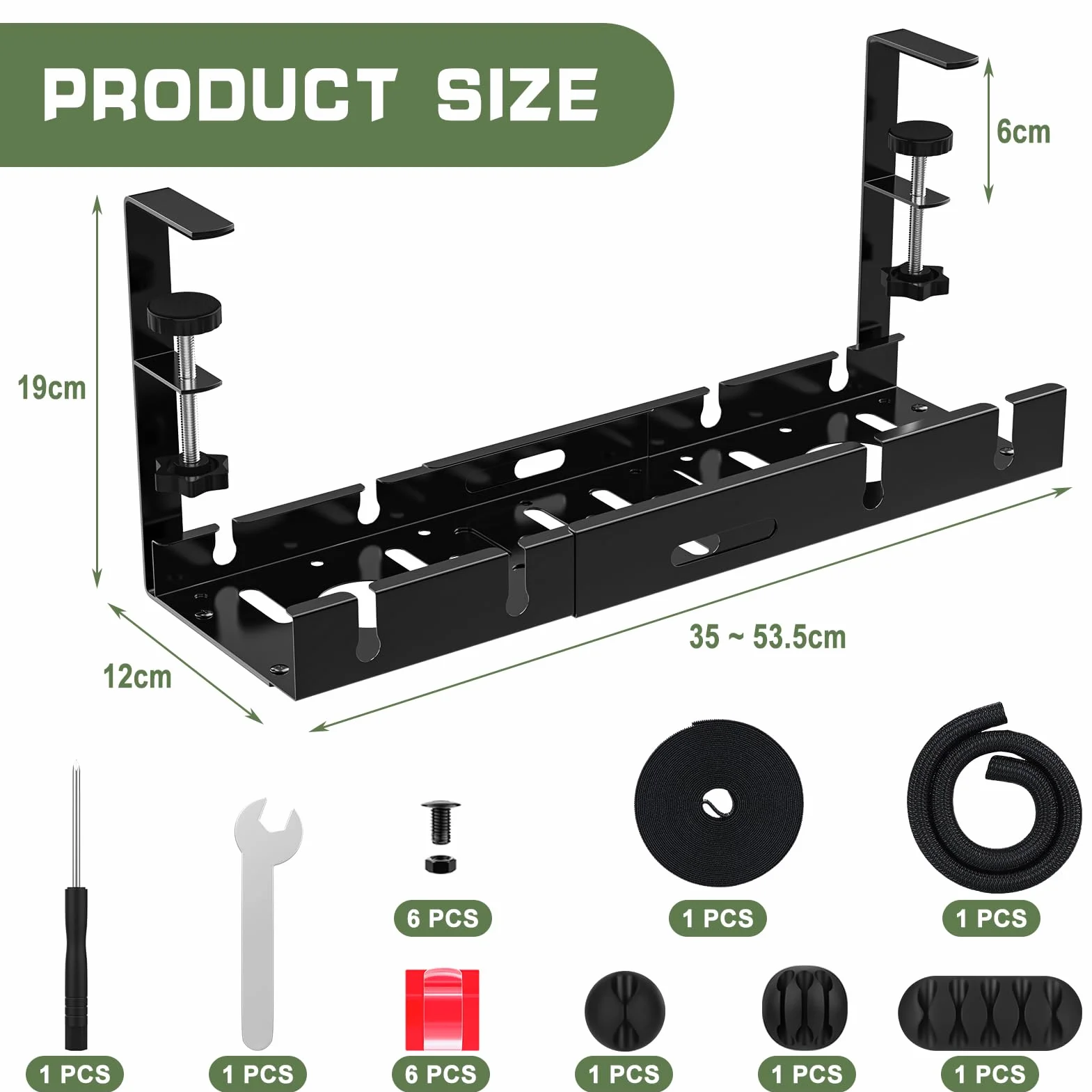 Avmvnvc Bandeja Organizador Cables Escritorio - Bandeja Cables Escritorio Retráctiles de 35CM a 53,5CM - Recoge Cables Mesa Escritorio sin Taladros - Cable Management para Hogar y Oficina