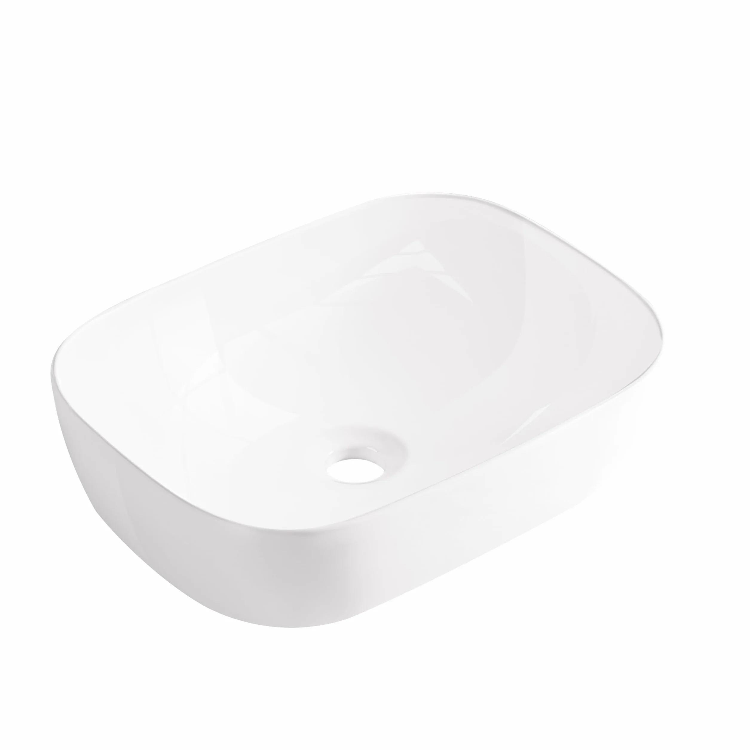 AQUAUNO Lavabo sobre encimera NINA 47x33 cm Rectangular – Lavabo de cerámica blanco sin orificio para grifo y sin rebosadero – Cerámica sanitaria para baño