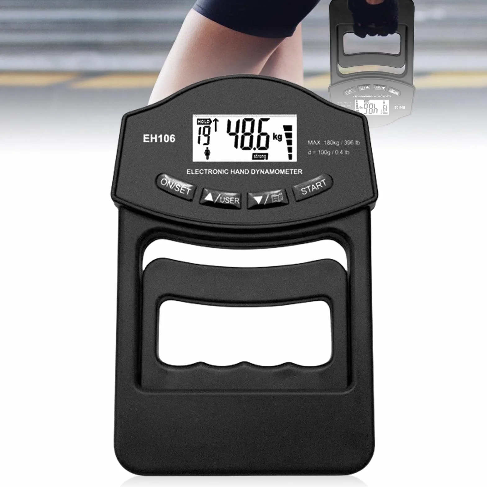 Medidor de fuerza de mano digital, medidor de fuerza de agarre de 396lb/180kg, medidor de fuerza de agarre sensible, medidor electrónico de fuerza de agarre con gran pantalla LED y cable de carga USB