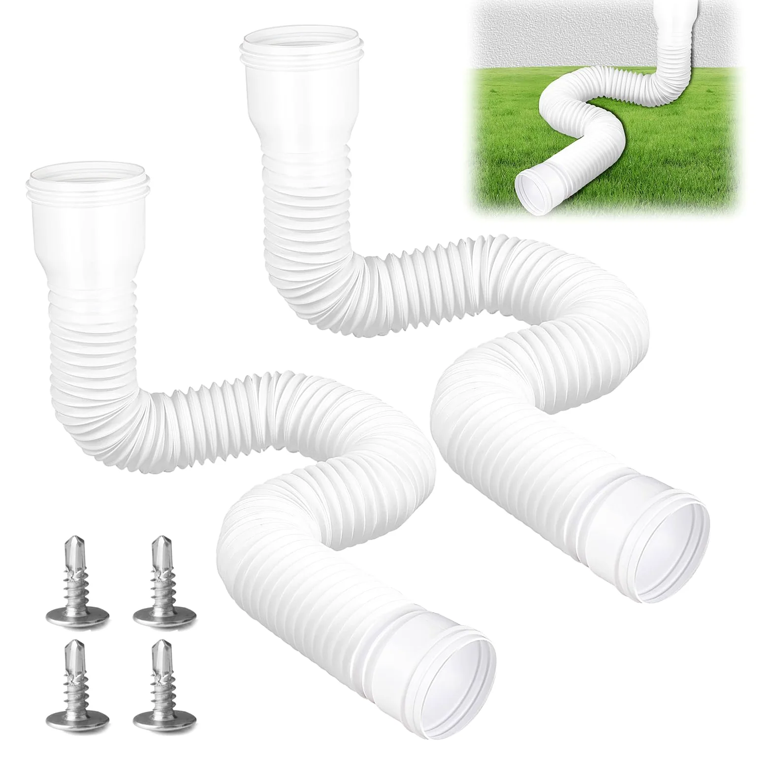 Canales del Techo, Pipa Descendente, Extensión de las Canaletas 150 cm Bajada de la Tubería de la Expansión de la lluvia Flexible, Extensión del Césped Downrop (Blanco 2)