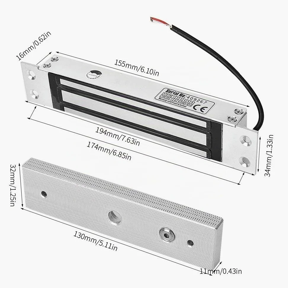 Cerradura electromagnética, MAGT eléctrico magnético Flush cerradura electromagnética Monte Embedded DC 12V 180kg Fuerza de retención for el control de acceso de una sola puerta