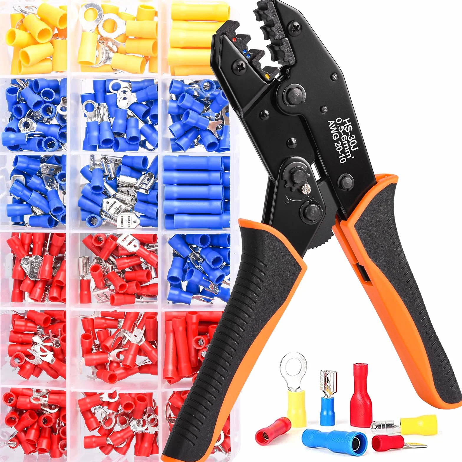 Juego de pinzas para engarzar cables,Set Alicates Terminales Electricos,Crimpadora Terminales electricos,Alicates de Terminales con 18 tipos 350PCS 0.5-6 mm² Conectores De Crimpado Aislados