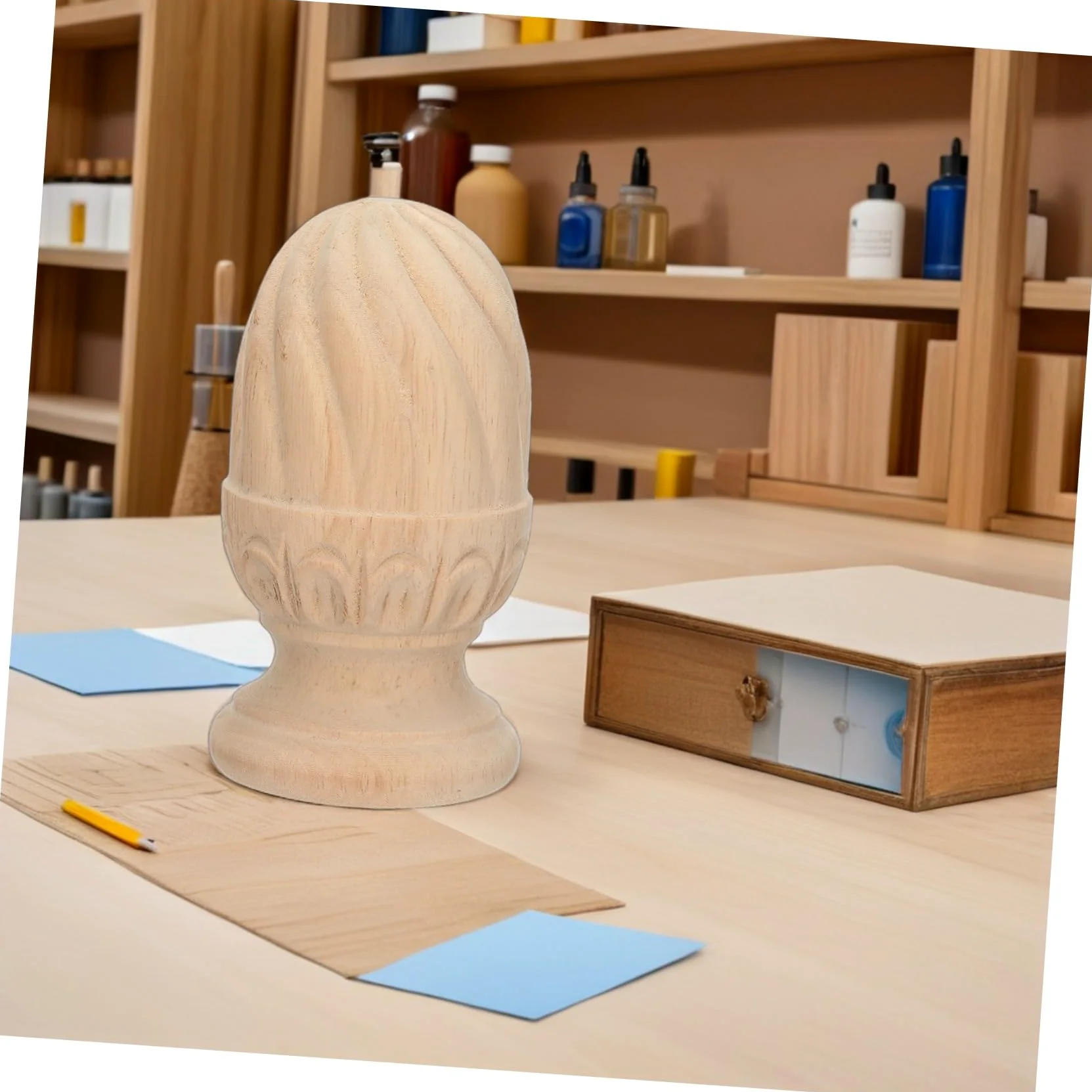 DECOMELODY Remate Decorativo de Madera en Forma de Piña para Balaustres y Columnas de Escalera, Accesorios Artesanales Beige Diseño Elegante para Decoración y Bricolaje