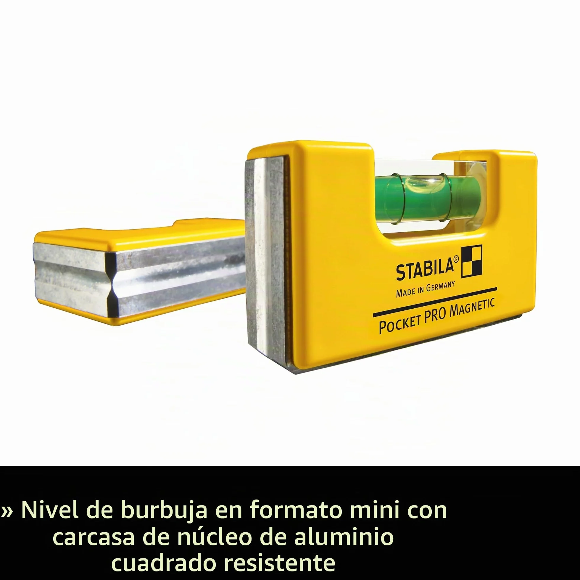 STABILA Mininivel espiritual magnético Pocket PRO con clip para cinturón, 7 cm, fuerte imán de tierras raras, 1 nivel horizontal, fabricado en Alemania, amarillo, 15 x 8 x 20 cm