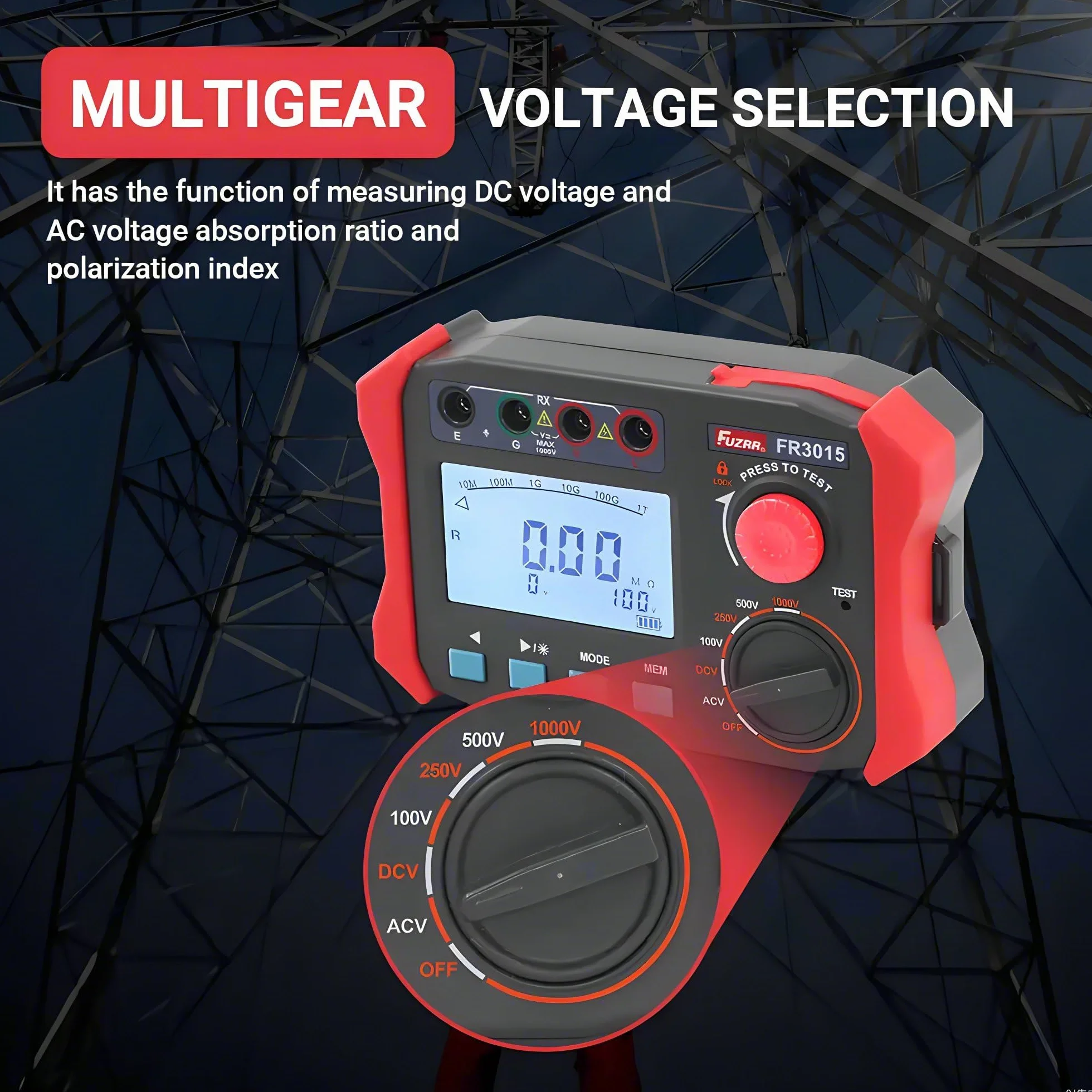 Megaóhmetro FR3015/E Medidor de resistencia de aislamiento 2500V Portátil Megámetro AC DC