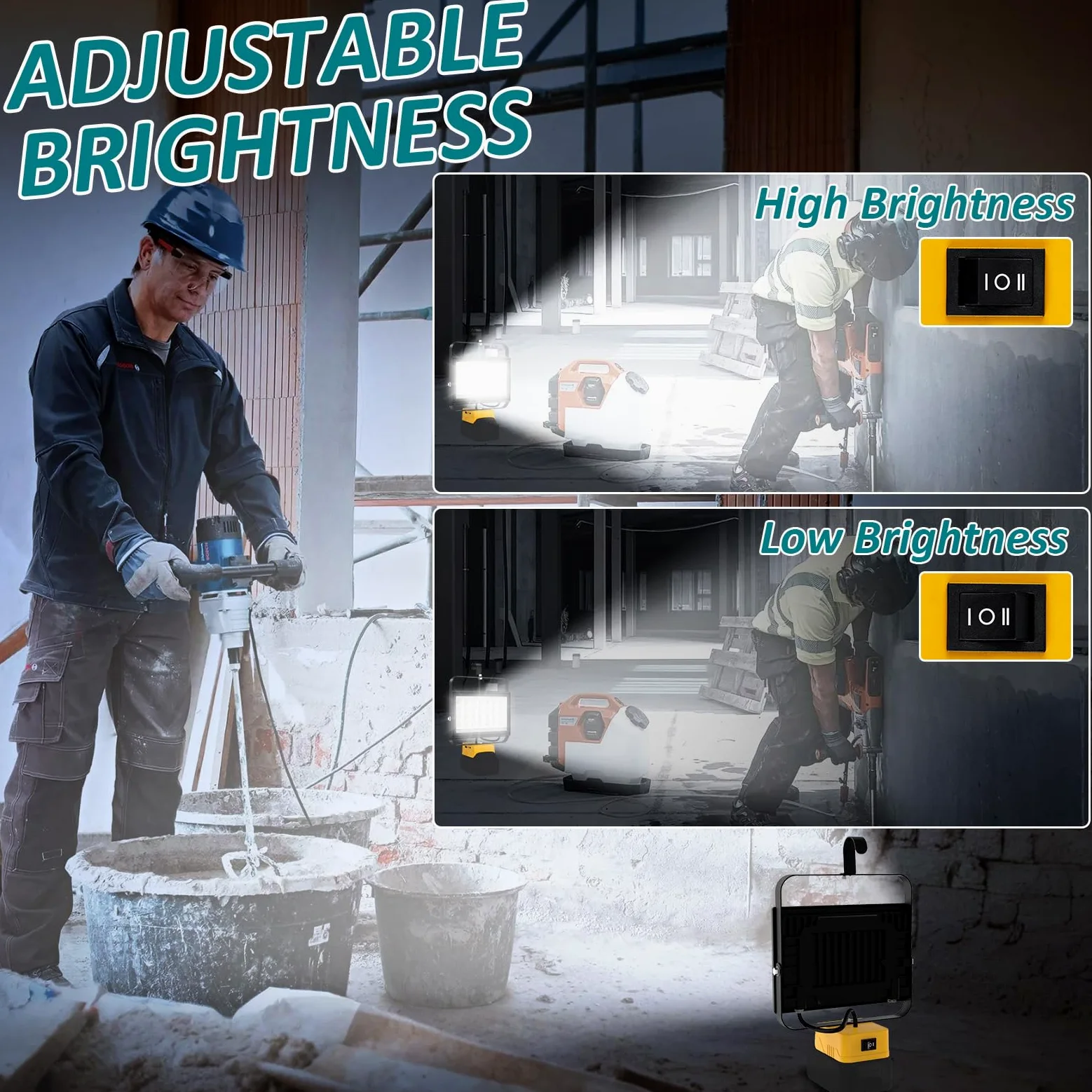 T-SUN Foco LED Recargable 100W,6000K Lampara Recargable Portatil Compatible con Dewalt Batería 18V, 2 Modos de Iluminación Luz de Trabajo para Acampar Jardín Garaje Emergencia Obra (Sin Batería)