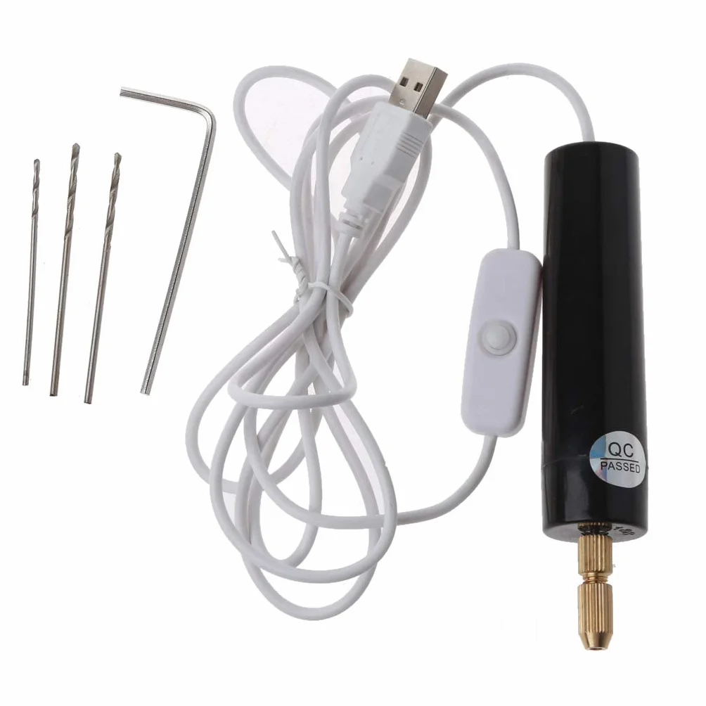 Mini taladro eléctrico de mano kit de brocas de resina epoxi para hacer joyas de madera herramientas de artesanía de madera 5V enchufe USB destornillador kit de herramientas