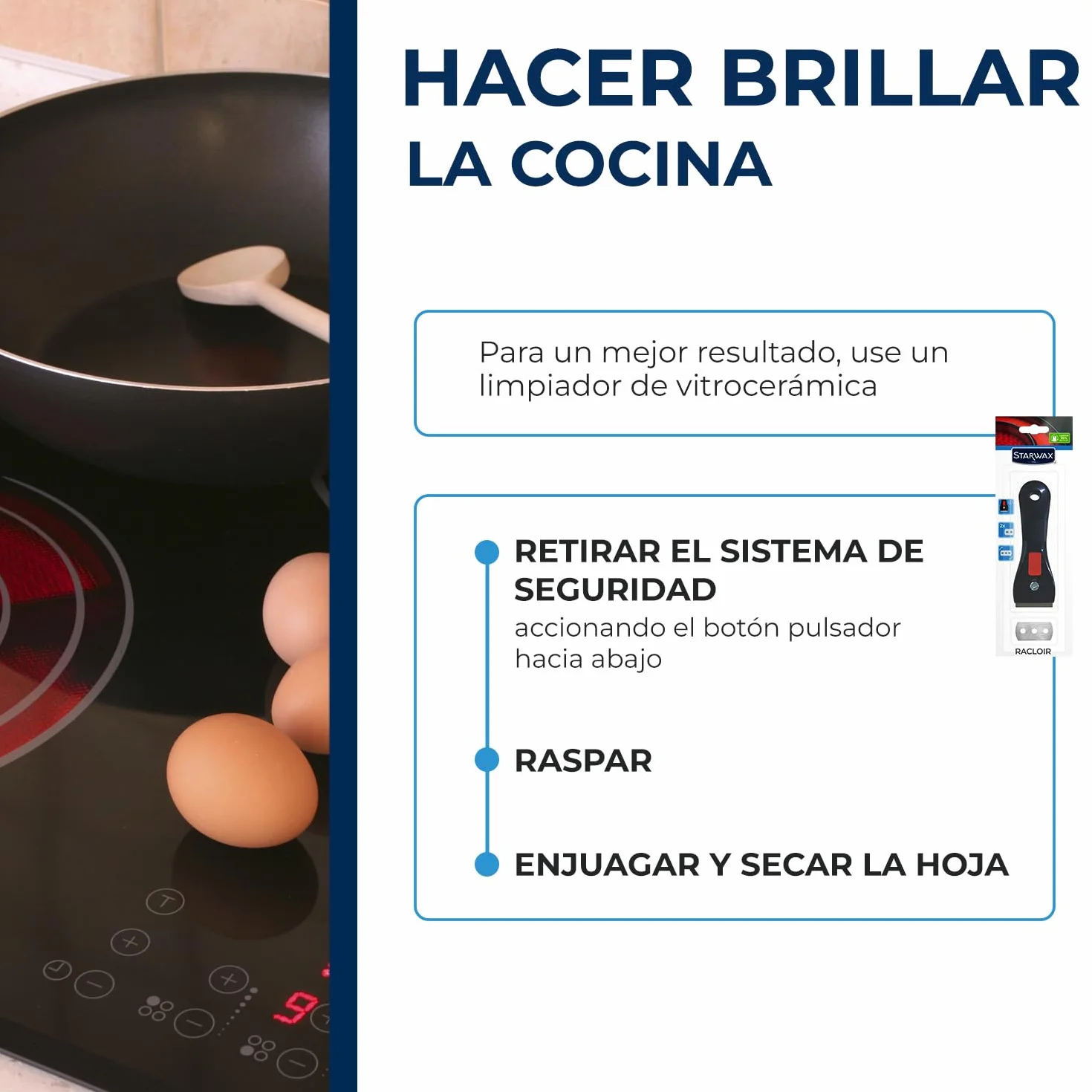 STARWAX – Rascador para placas de vitrocerámica e inducción con cuchilla de recambio de acero inoxidable – Elimina restos de comida y grasa quemada – No raya