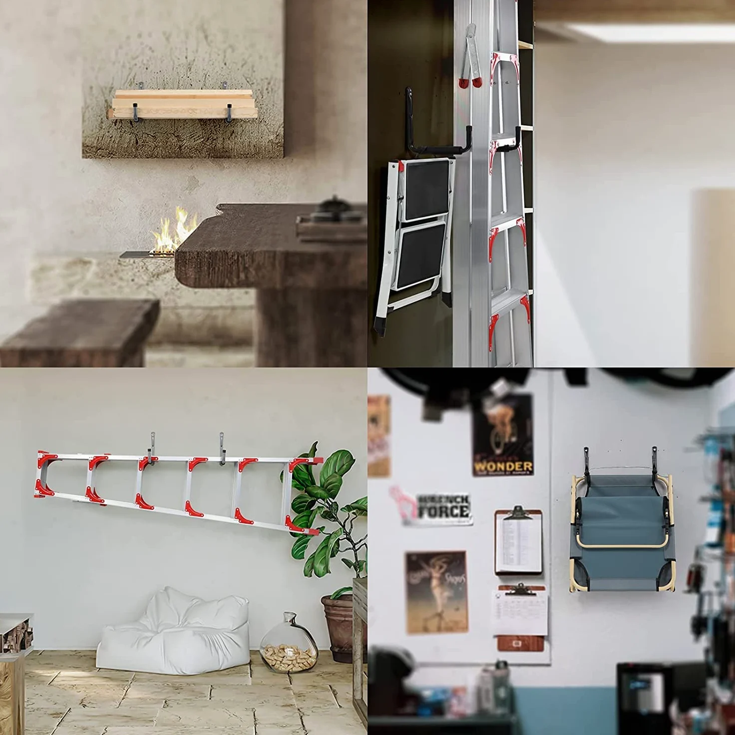 Paquete de 6 ganchos para escaleras de almacenamiento de garaje resistentes, 10 pulgadas de montaje en pared para bicicletas, herramientas de jardín, silla, manguera