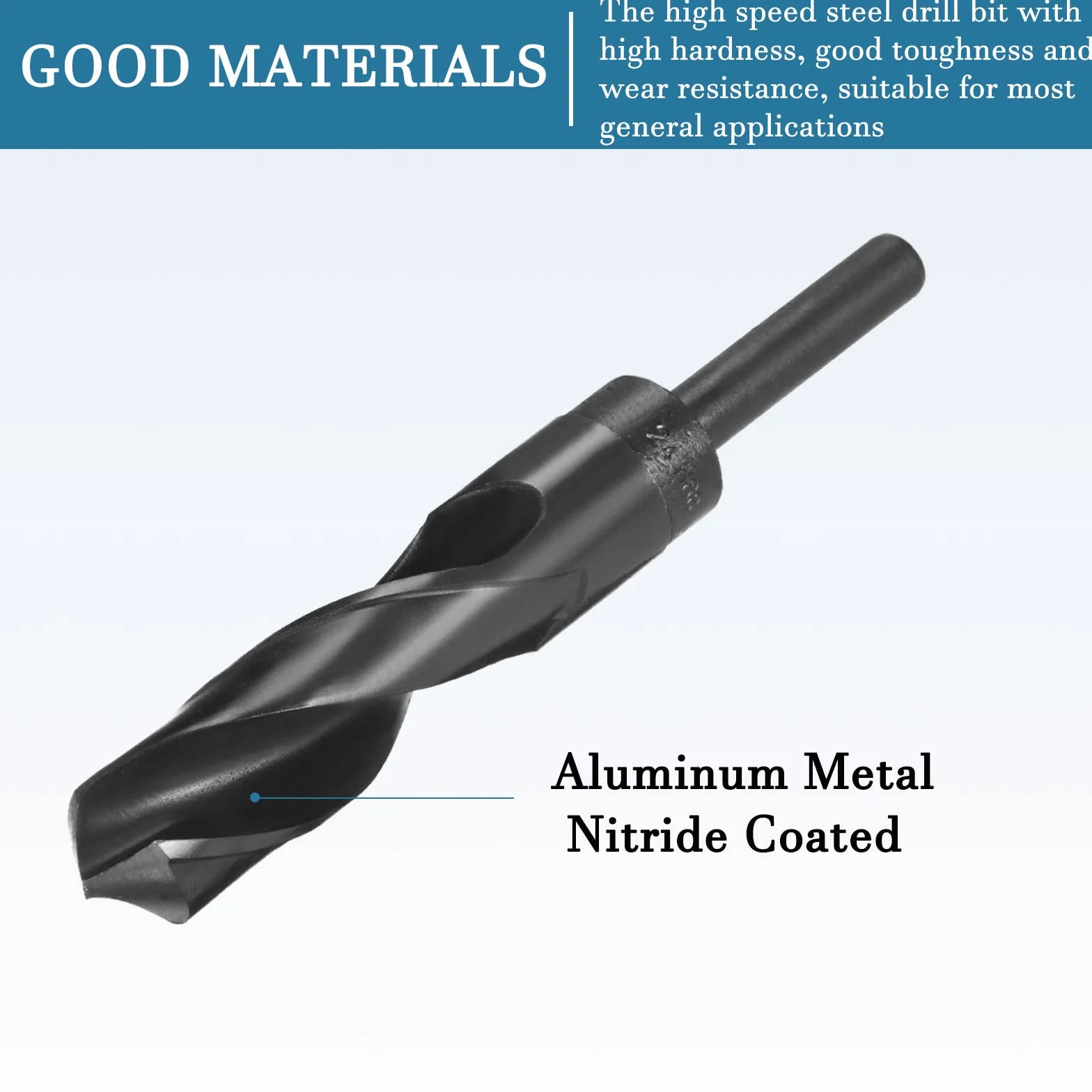 QUARKZMAN 1/2" Vástago 24mm Taladro Barrena x 1uds Alta Velocidad Acero 9341 Reducido Vástago Helicoidales Brocas para Industria Hogar Aluminio Metal, [Nitruro Revestido, Negro]
