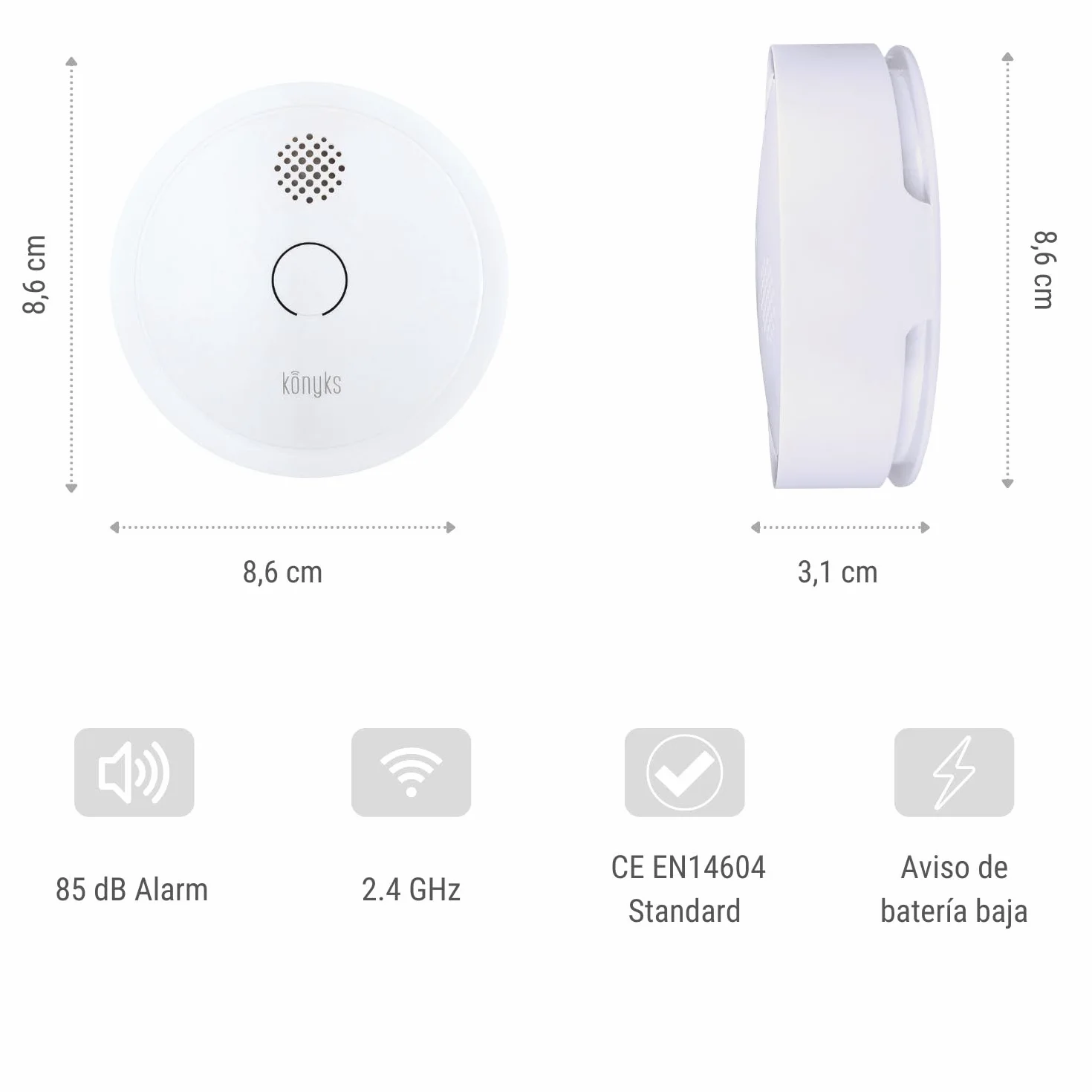 Konyks Firesafe 2 Detector de Humo Wi-Fi, Notificaciones Smartphone, Autonomía 5 años