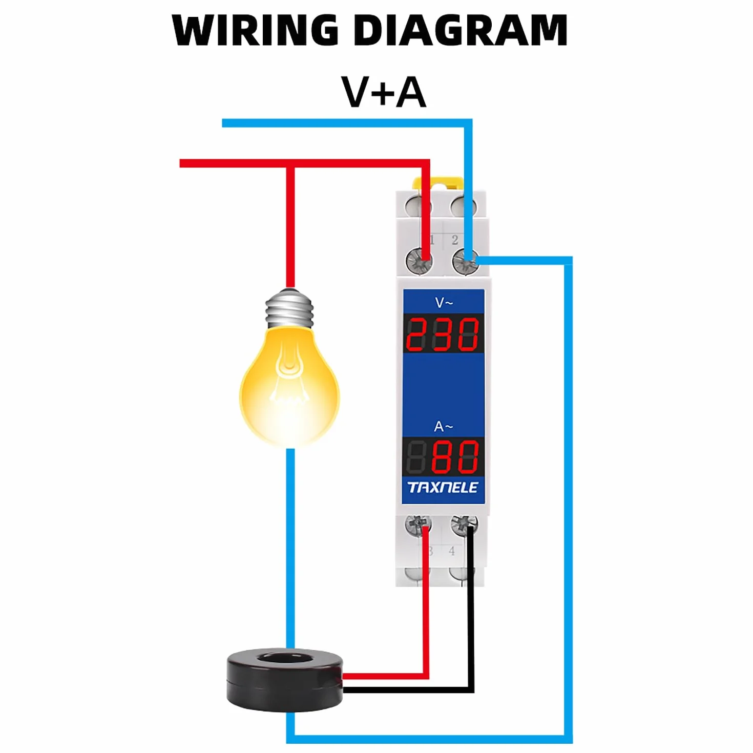 Multímetro digital modular con indicador LED, voltímetro y amperímetro para carril DIN, 18 mm, medidor de voltaje y corriente, HZ, AC 80-500 V, 110 V, 220 V, 380 V, 100 A, con CT (V+A)