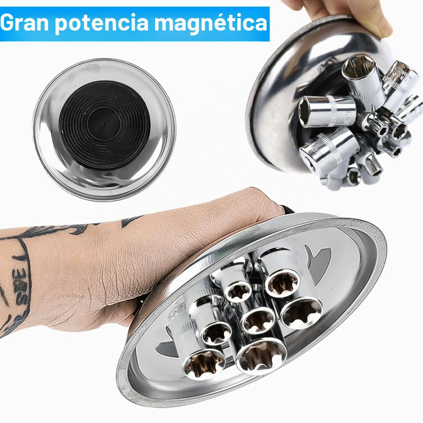 4 Piezas Juego de Bandejas Magnéticas, Bandejas de Acero Inoxidable Que Incluyen Bandejas Redondas y Rectangulares para Herramientas, Tornillos, Brocas y Clavos (4)