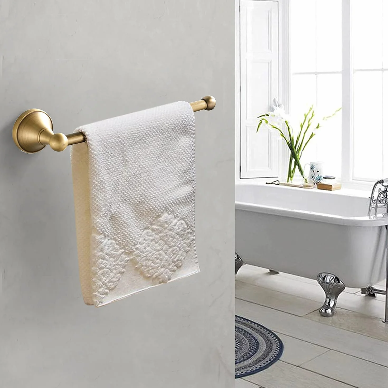 Elegante Anillo de Toalla Que Ahorra Espacio, novedoso Soporte de Toalla Toallero, Longitud de 30 cm Construcción de latón Estilo Retro Instalación en Pared para Cuarto de Ducha