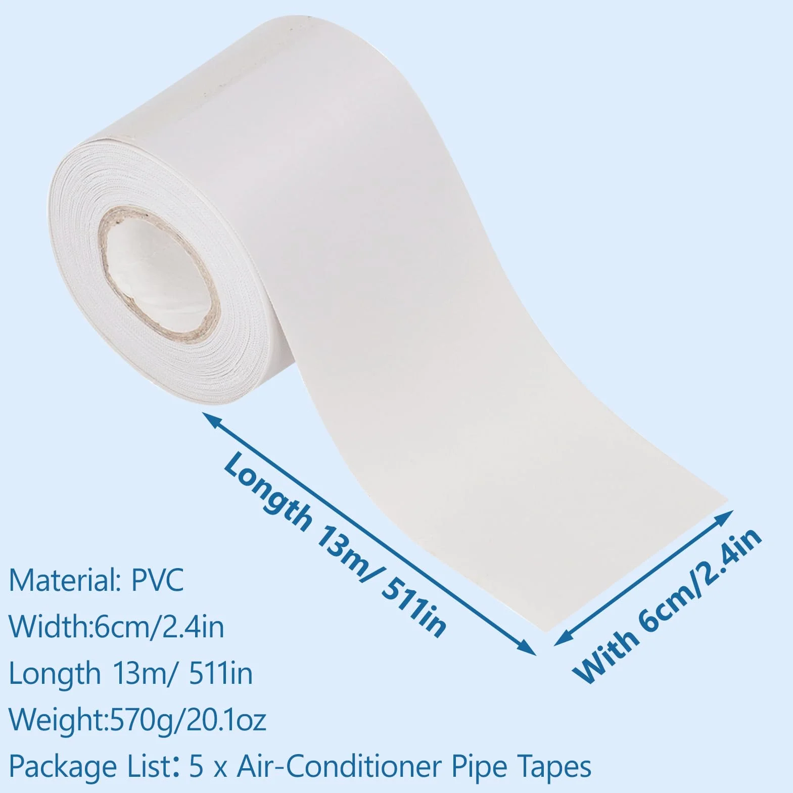 Paquete de 5 Cintas de PVC para Tuberías de Aire Acondicionado Cinta Aislante Resistente Al Aceite para Protección de Conductos Cintas de Envoltura Portátiles de 6cm de Ancho no adhesivo(Gray)