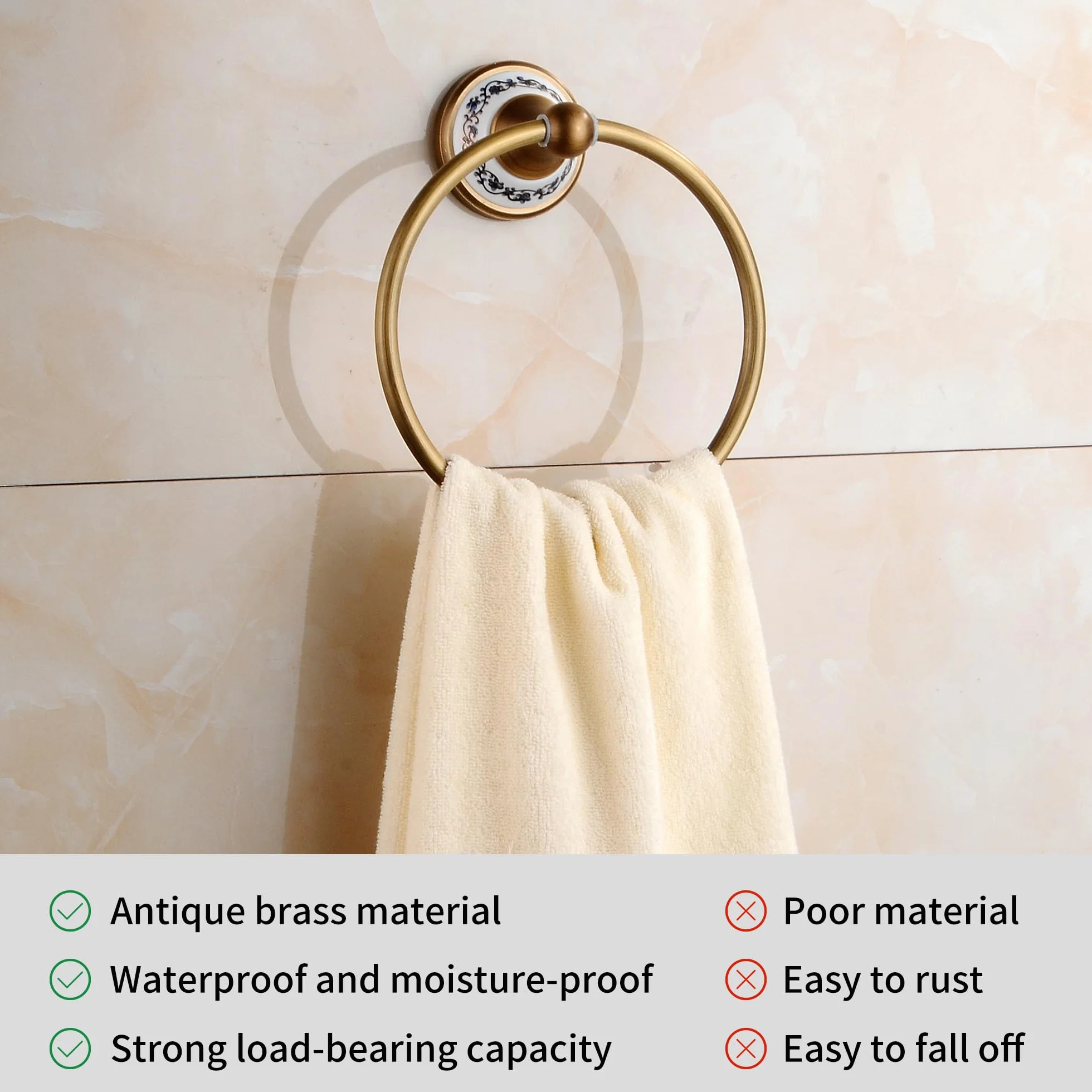 Anillo de Toalla, Percha de latón Antigua, Accesorios de Cocina de baño, Soporte de Toallas, diseño cerámico