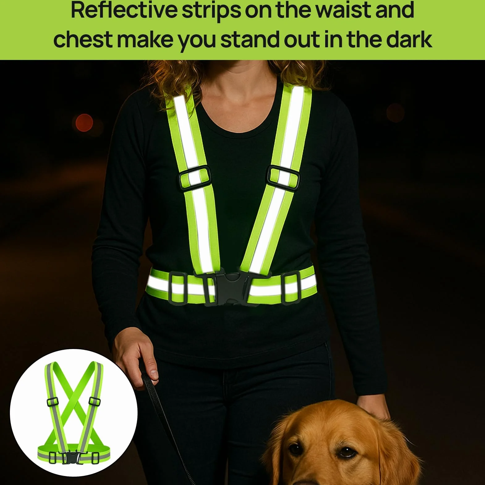 Chaleco reflectante de alta visibilidad de 2 piezas, cintura elástica ajustable, chaleco de seguridad transpirable para exteriores, para hombres y mujeres, ciclismo, motociclismo, jogging, verde
