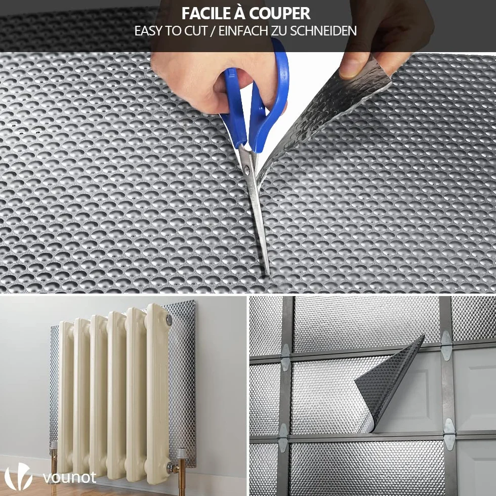 VOUNOT® Aislante Térmico Reflexivo 10 x 0.6 m Aluminio y Burbujas, Lámina Aislante Doble Cara