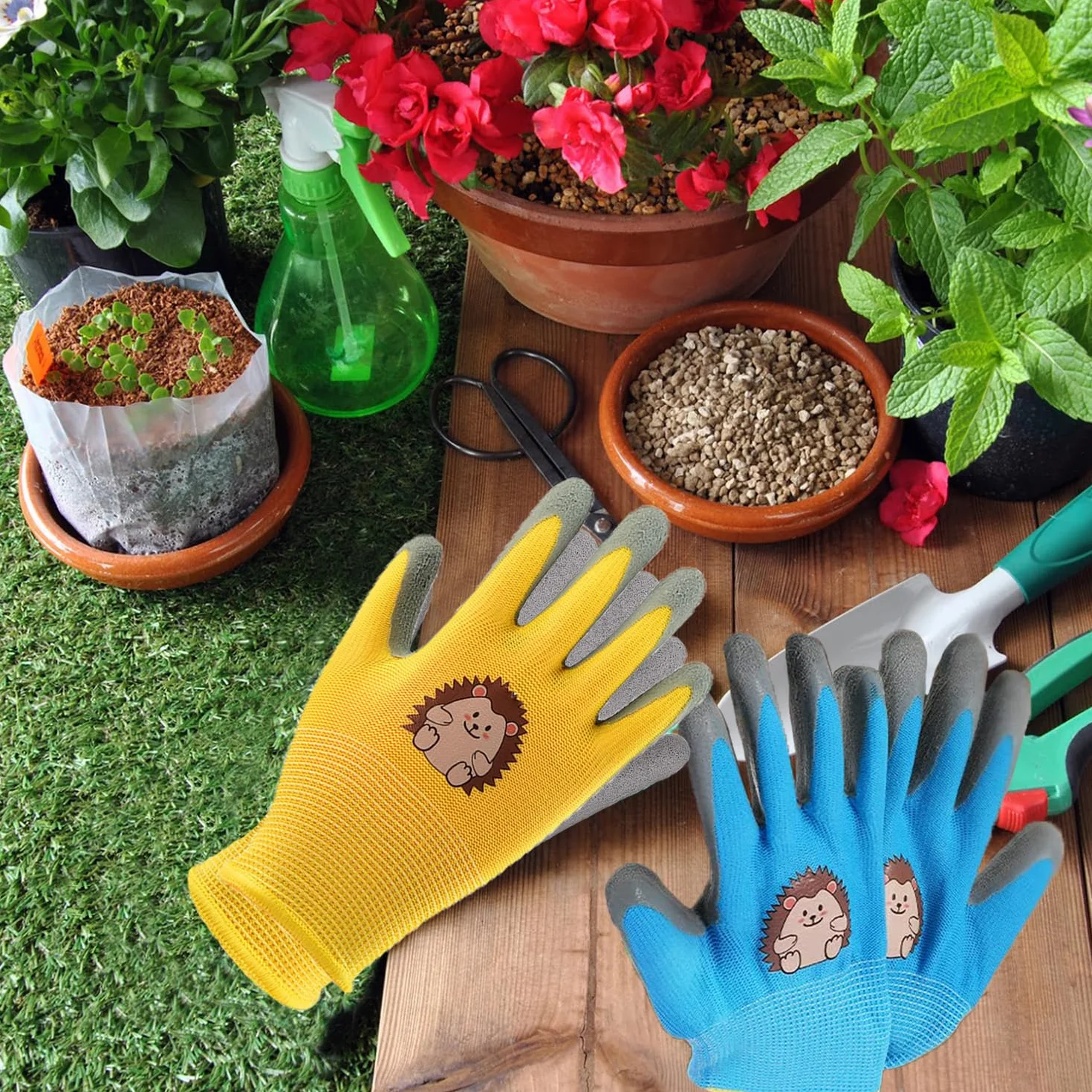 Guantes de Jardinería para Niños 3-5 Años Recubiertos de Goma Agarre Antideslizante