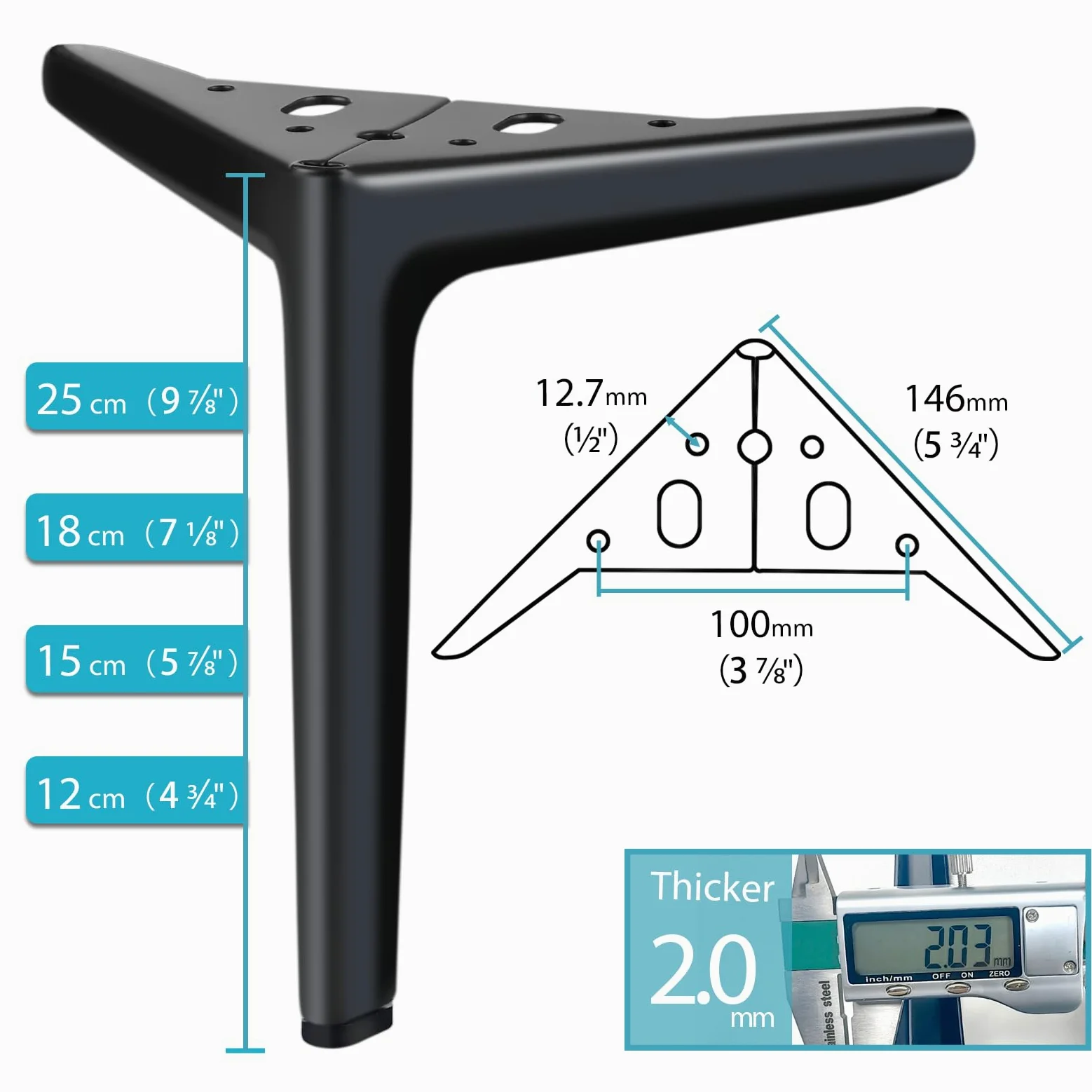 Patas de Mueble 18 cm, Patas de Metal para Muebles Juego de 4 | Patas Cortas Modernas Negras DIY, Soporte Resistente, Reemplazo para Armario, Cómoda, Aparador, Mesita de Noche, Sofá
