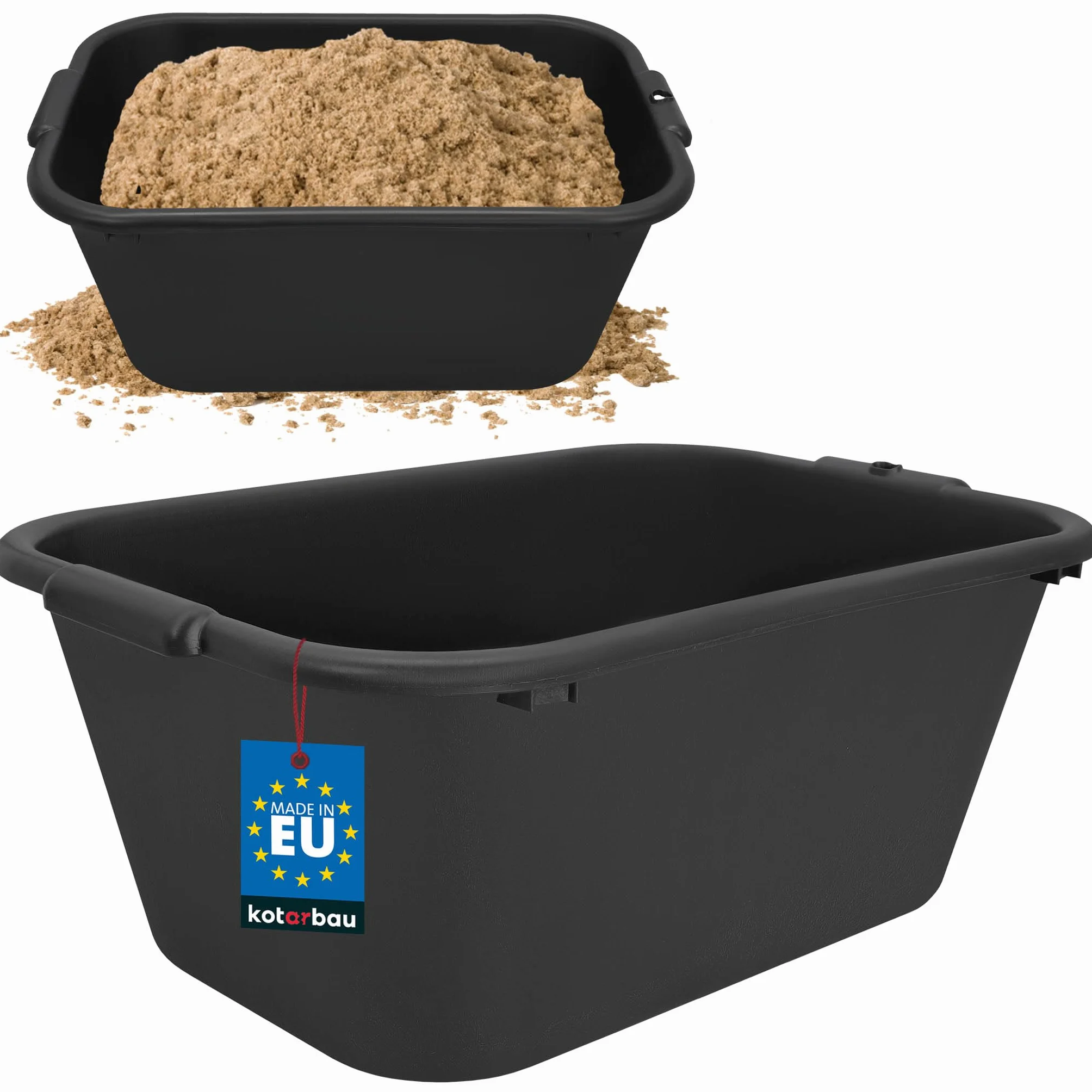 KOTARBAU® Cubo Rectangular para mortero, 55 L, Negro, Plástico Resistente, Depósito, Barreño, Tanque, Contenedor de Agua para riego, Cubo de construcción para Mezclar Cemento, Recipiente Universal