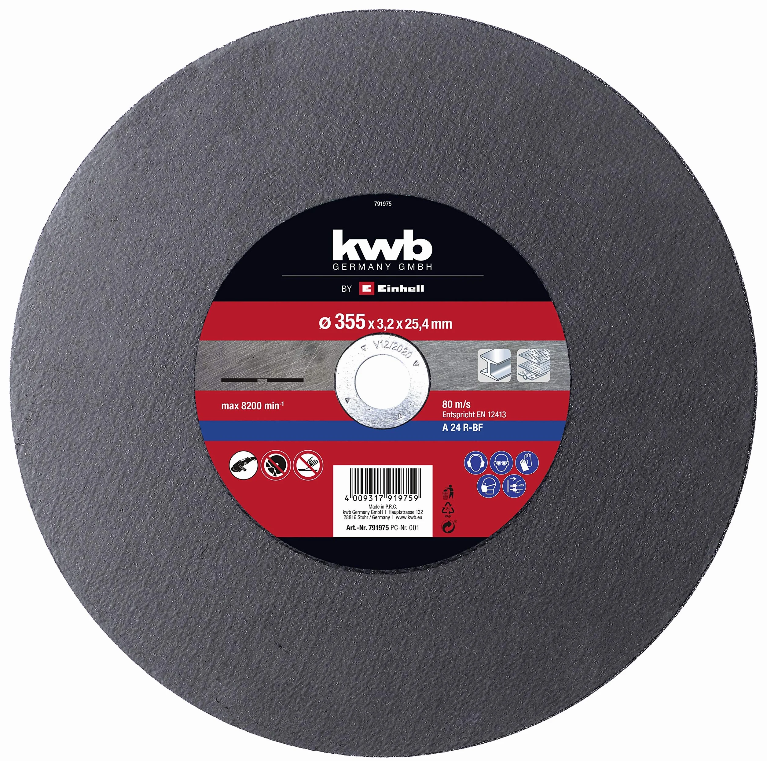 Disco de corte original Einhell (accesorio de metal para la máquina de corte de metal Einhell TC-MC 355/1, diámetro de 355 x 25,4 x 3,2 mm, máx. 4400 min-1)