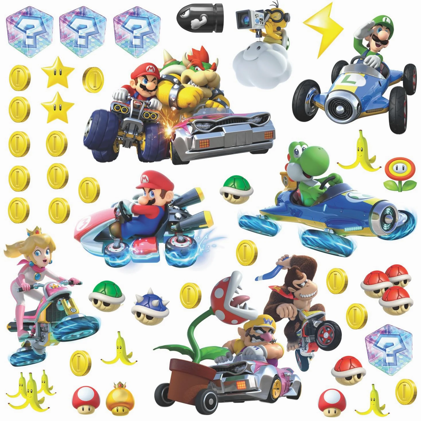 RoomMates RM-Mario Kart mit Freunden Calcomanía para Paredes, Vinilo, Verschieden, 13 x 2.5 x 27 cm