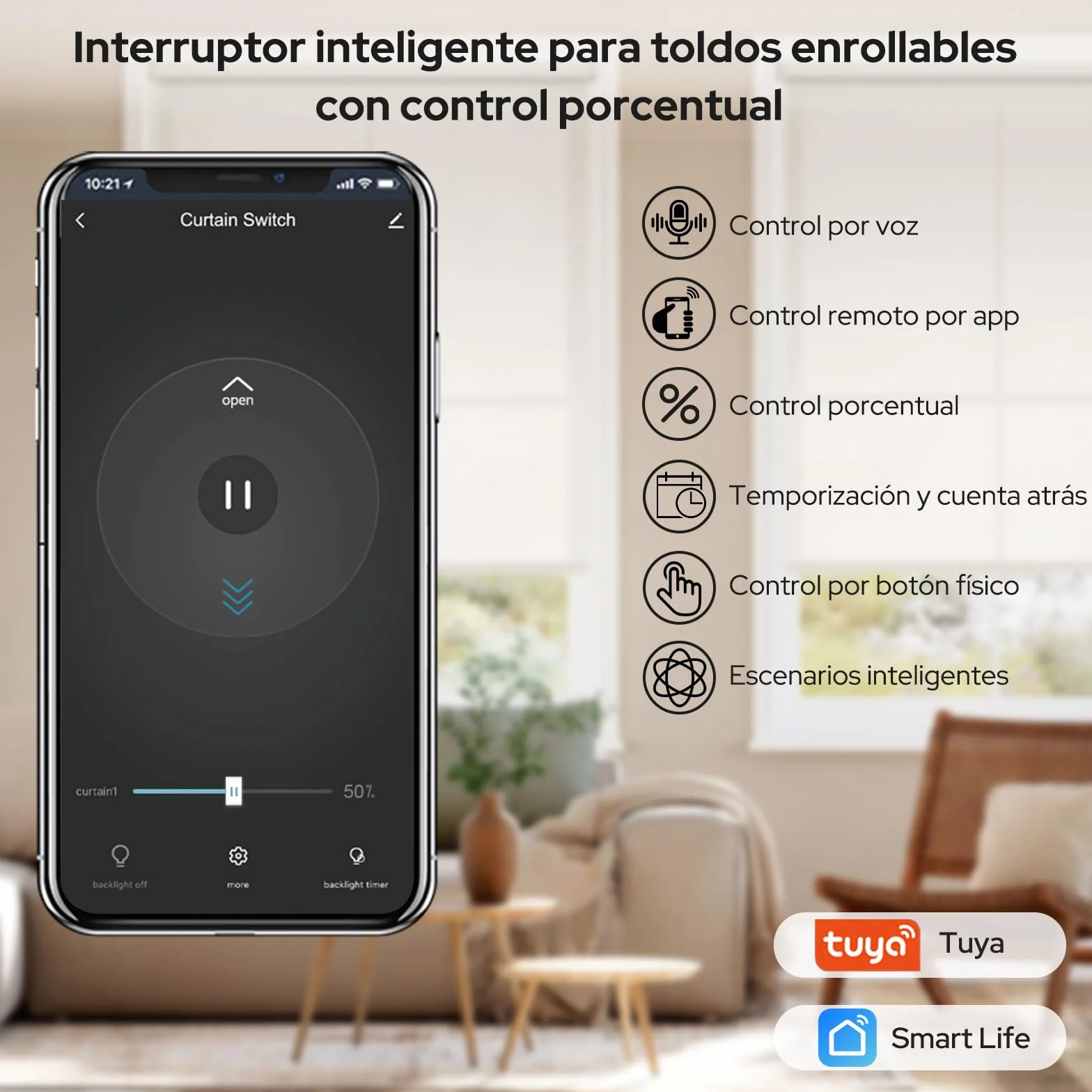 Interruptor Inteligente WiFi para Persianas LoraTap - Control de Porcentaje 0-100%, con Botones Físicos, Compatible con Alexa/Google Assistant, Compatible con Temporizador y Programación