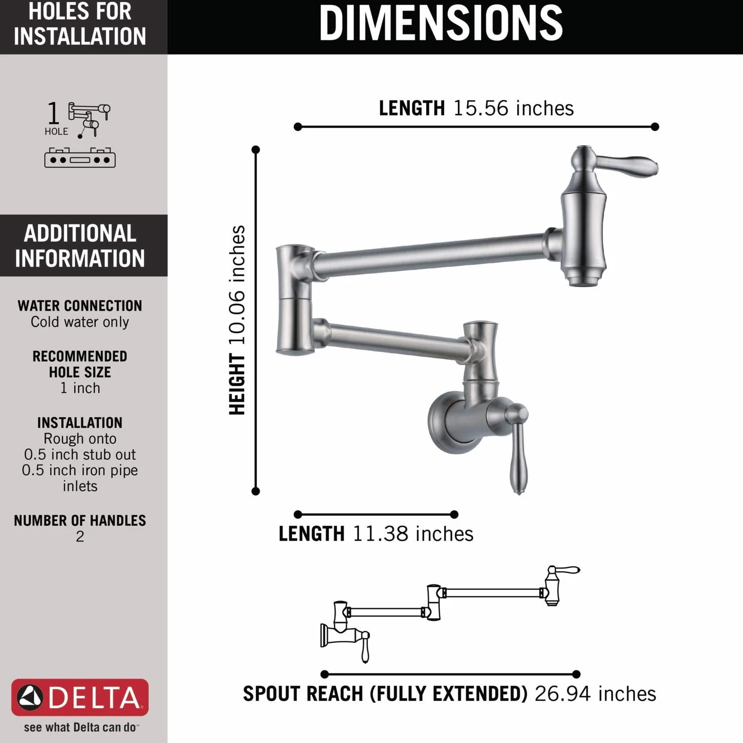 Delta grifo 1177lf-ar soporte de pared Pot Filler Grifo, inoxidable ártico