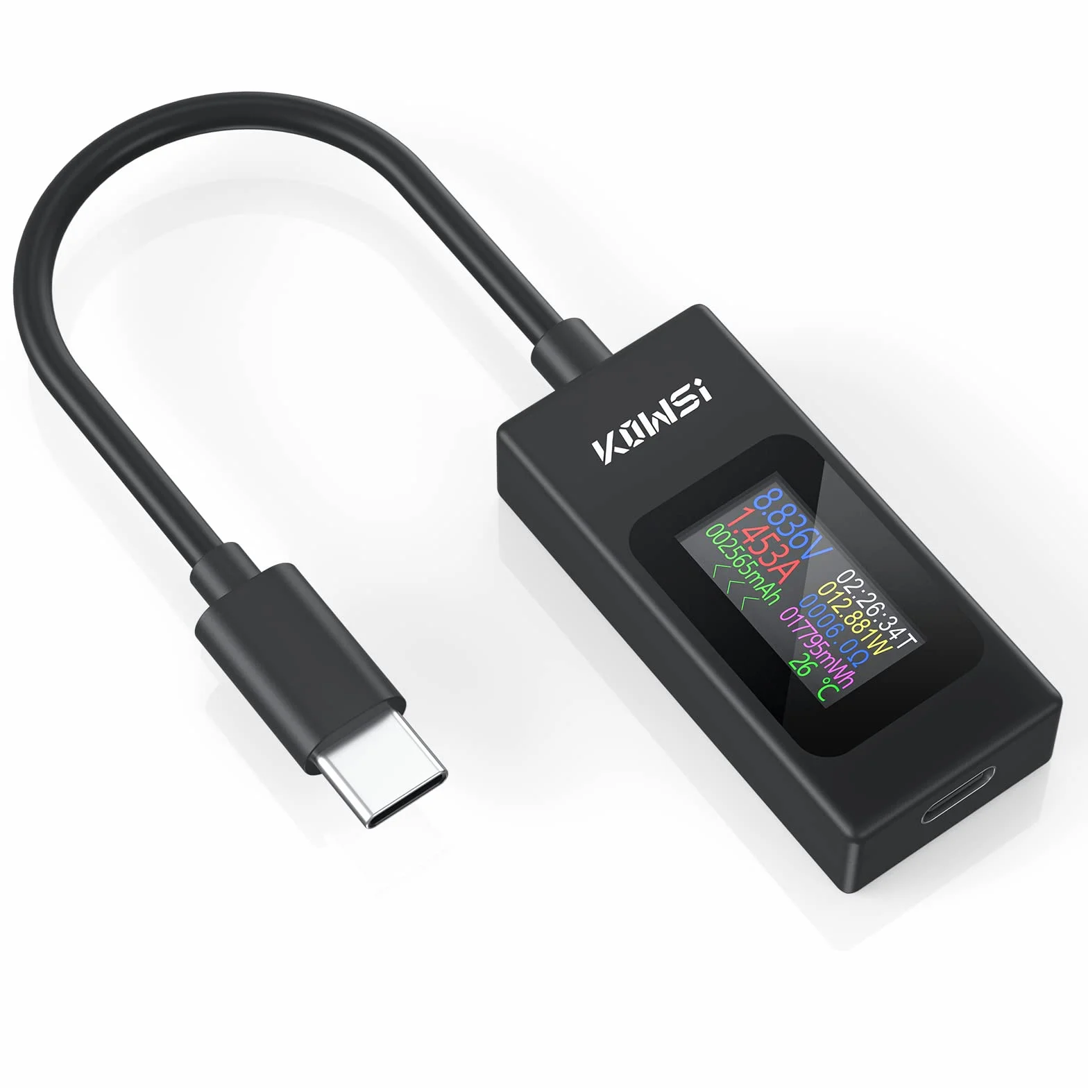 YOJOCK USB C Tester Medidor de Potencia 4-30V 0-6.5A Medidor de Voltaje y Corriente, Capacidad USB, Temperatura de Trabajo Amperímetro Voltímetro Banco de energía Cargador Detector