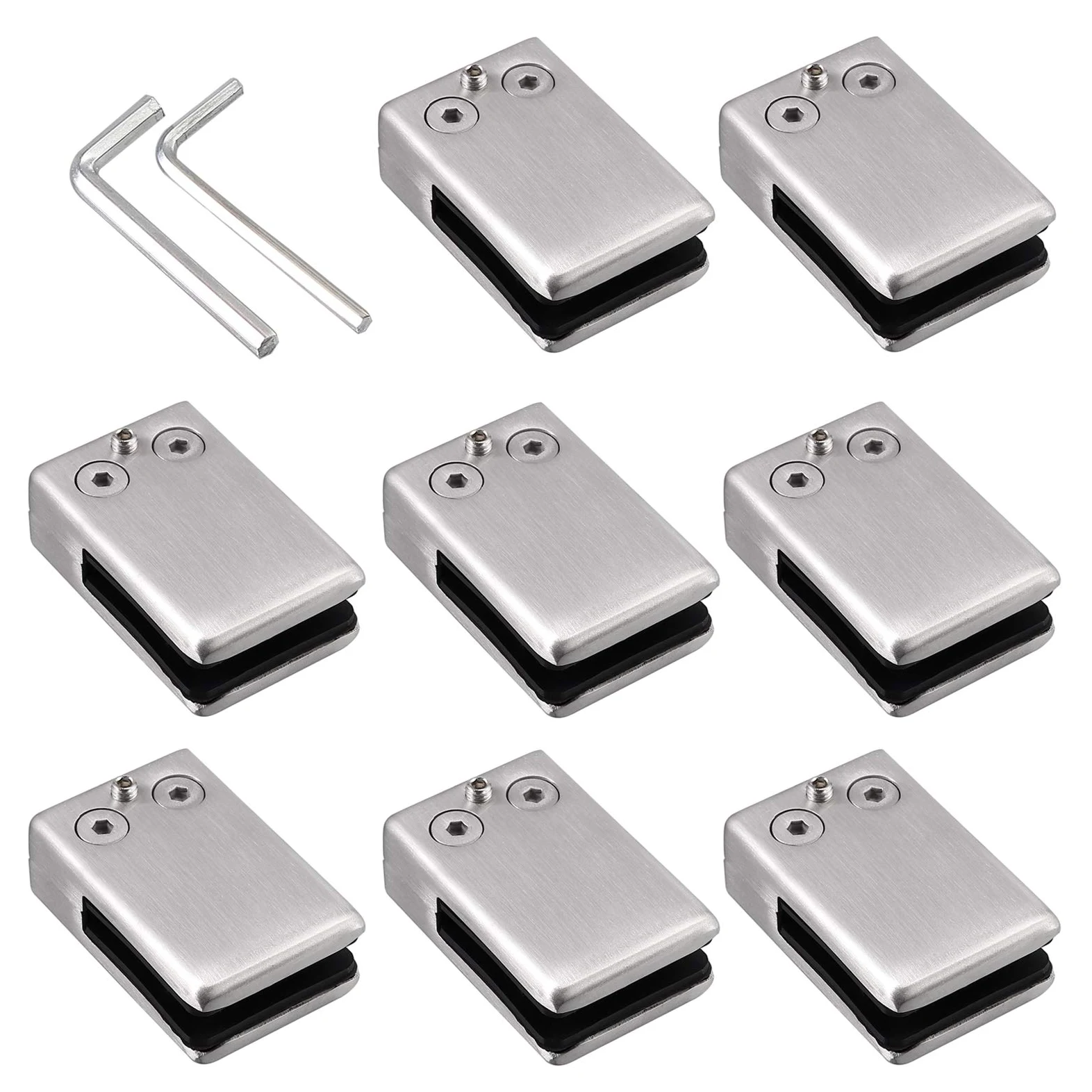 Proster Abrazaderas de Cristal 8PCS Clips de Vidro Cuadrado Acero Inoxidable 304 Glass Clamp Abrazaderas para Barandilla Escalera Pasamano-Satinado 11/12mm