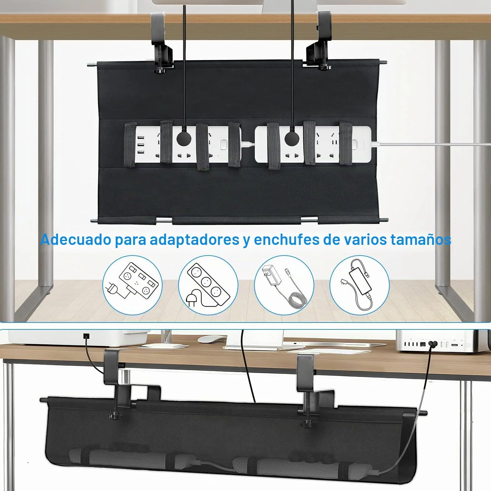 Bandeja Cables Escritorio, Acabado Flexible De La Mesa De GestióN De Cables Sin PerforacióN De 70cm, InstalacióN De Pinzas Sin PerforacióN, Impermeable Estable, Adecuada Para Oficinas Y Hogares