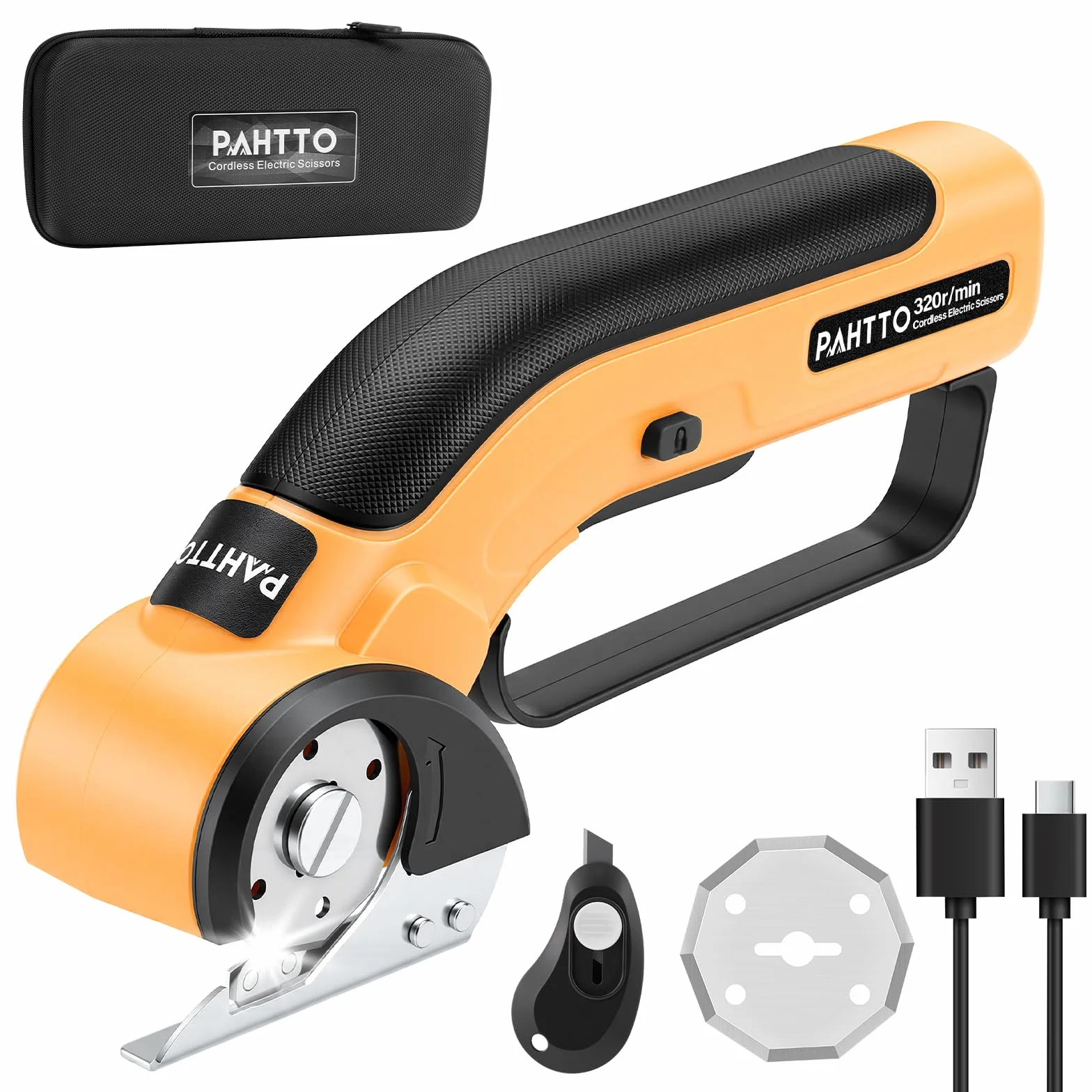 PAHTTO Cortadora de cartón Tijeras eléctricas con mango, cortadora giratoria inalámbrica Cortadora universal a batería Cortadora giratoria para papel, cartón, alfombras, cuero, fieltro, tela