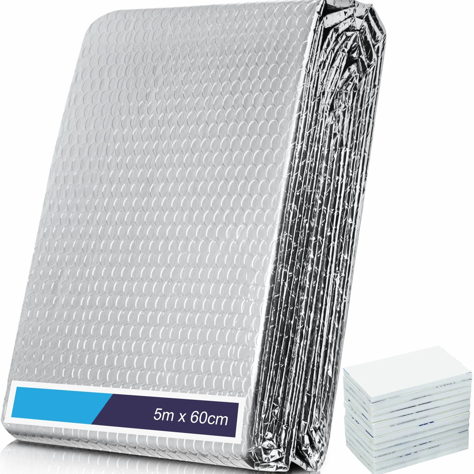 Lámina reflectora de radiador 5 m x 60 cm, aislamiento reflectante de calor 3 mm con almohadilla adhesiva