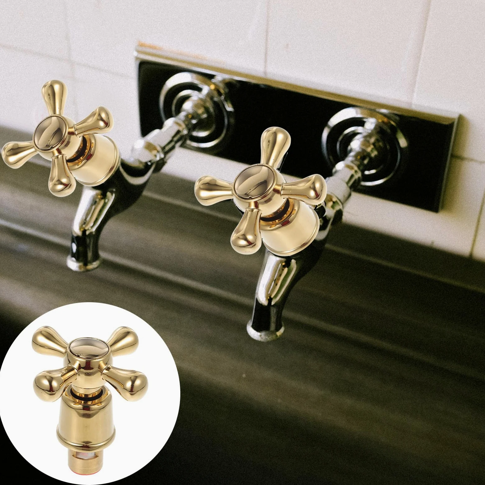 Collbath Manija De Grifo Cruceta Para Agua Fría Y Caliente Estilo Victoriano Repuesto De LatóN Para Cocina Y BañO 2.44X1.06X1.06 Pulgadas