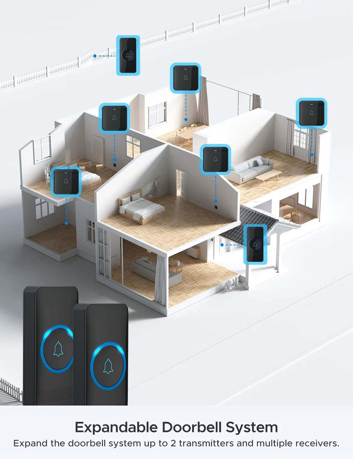 AVANTEK Timbre inalámbrico, D-3G, kit de timbre impermeable que funciona a más de 1300 pies con 52 melodías, 5 niveles de volumen y flash LED