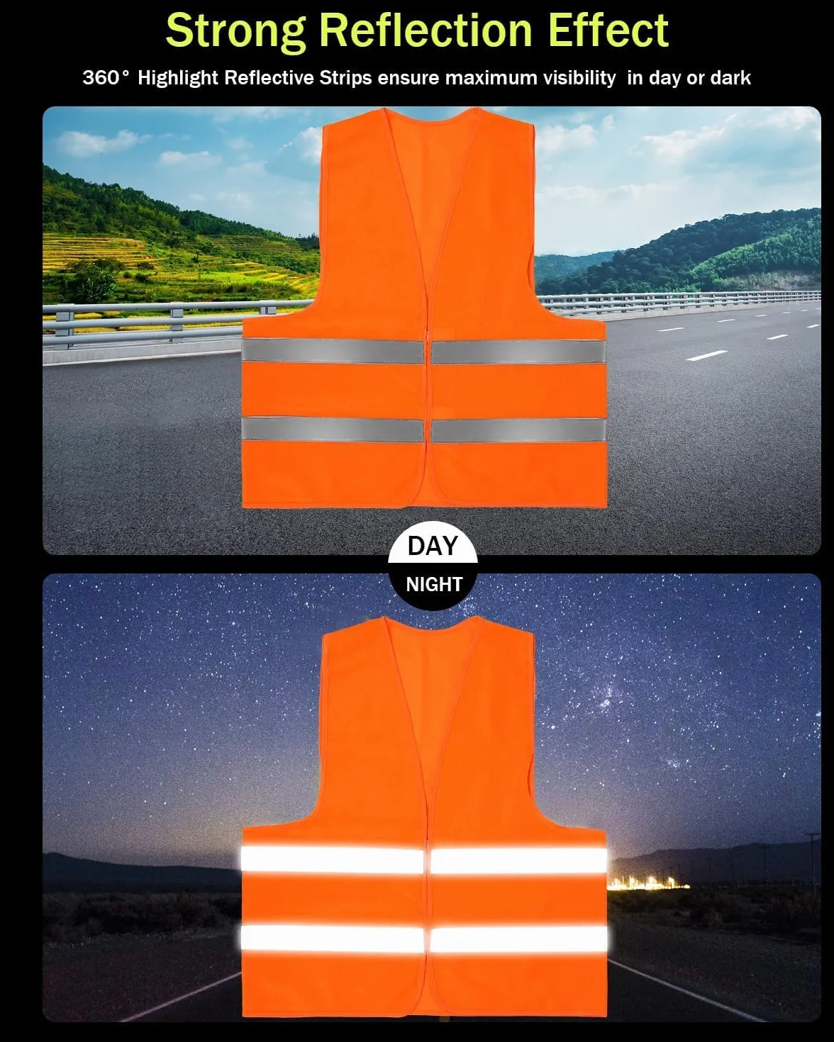 10 Unidades Chalecos Reflectantes de Alta Visibilidad, Chaleco Reflectante con 2 Tiras Reflectoras para Trabajo, Moto, Ciclismo, Running, Construcción de Carreteras y Control de Tráfico