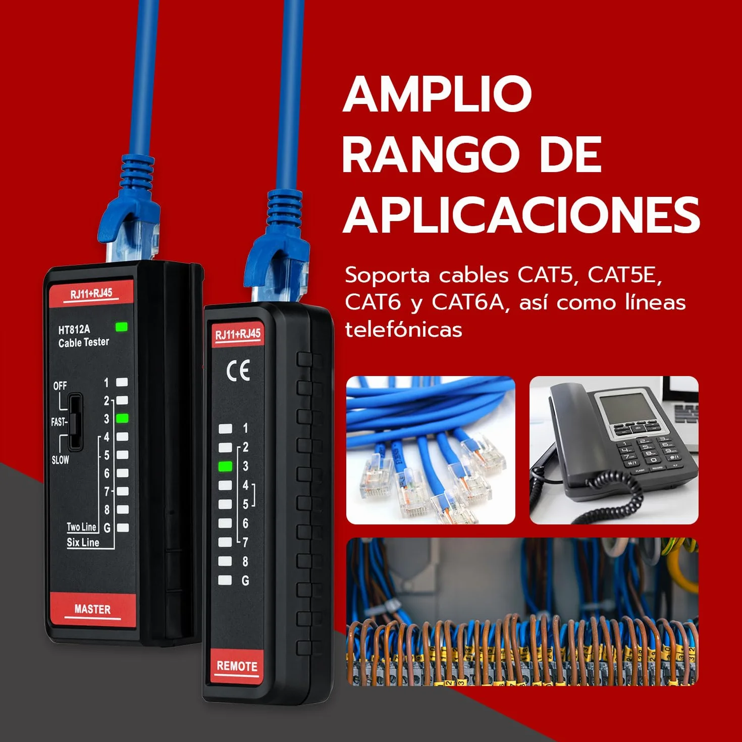 Mcbazel Comprobador de Cables de Red RJ11 RJ45, Tester LAN para CAT6A CAT6 CAT5E CAT5