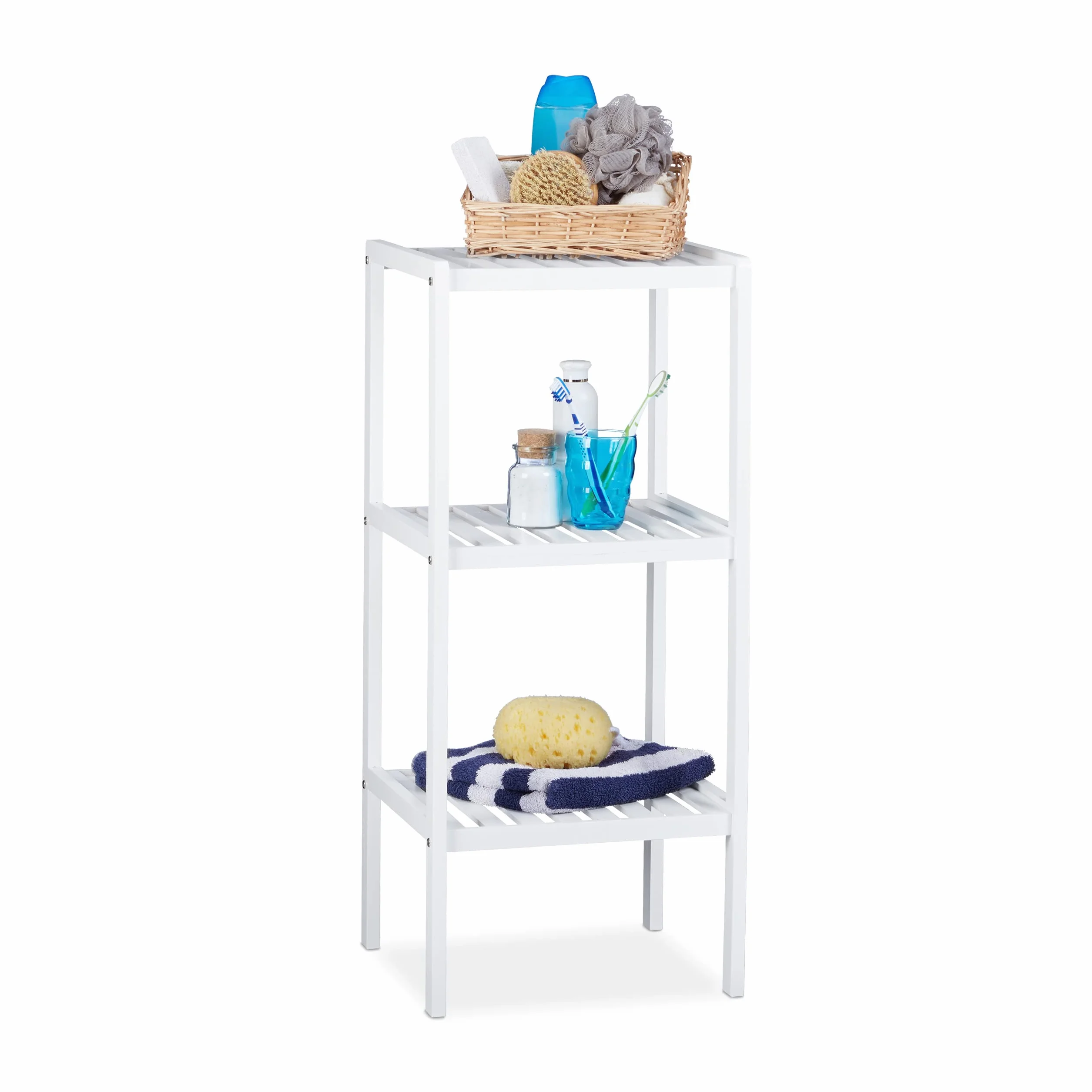 Relaxdays Estantería de bambú para baño 3 estantes 80 x 34,5 x 33 cm Blanco