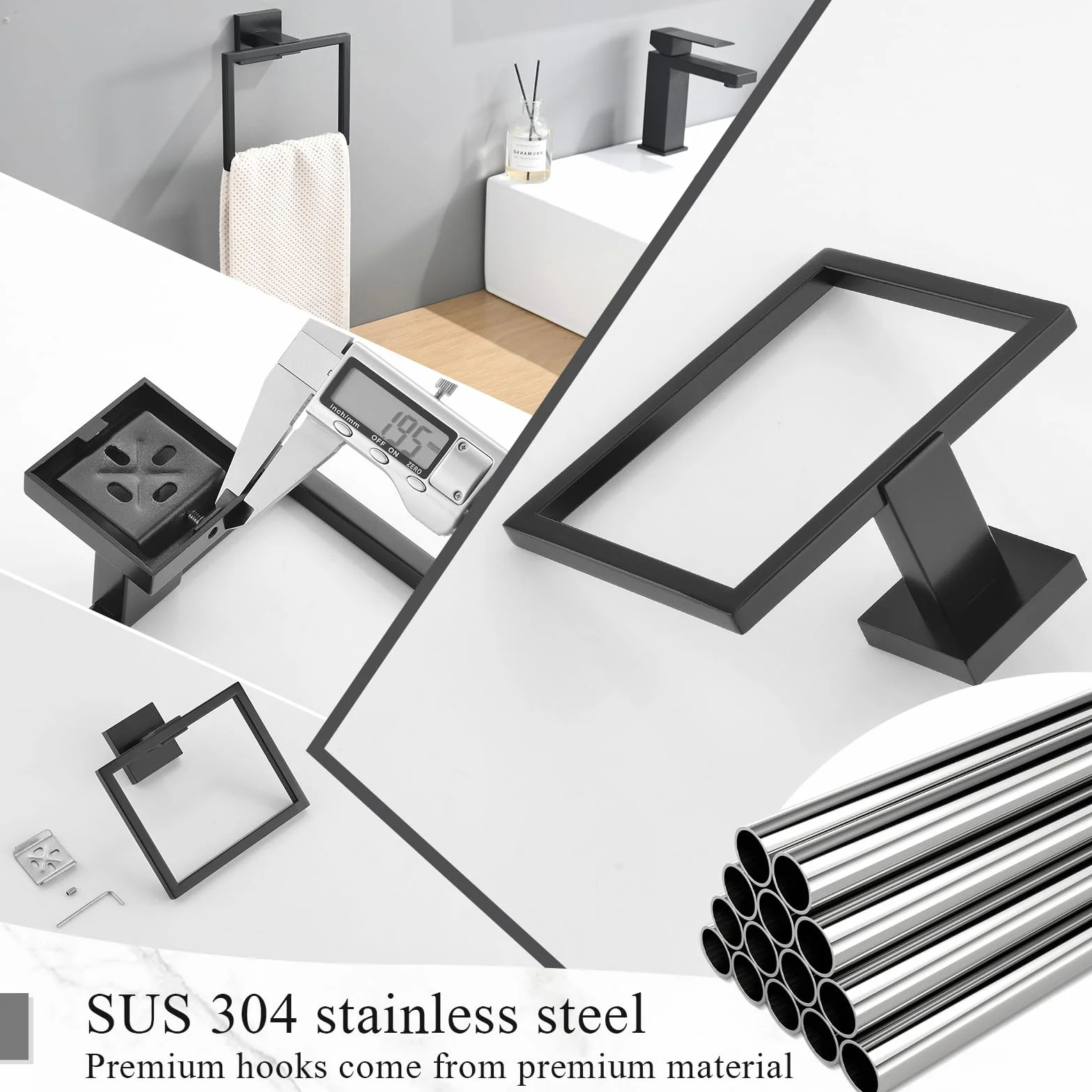 TURS Negro Toalleros de Aro Acero Inoxidable 304 Montado en Pared Chrome Soporte de Toalla