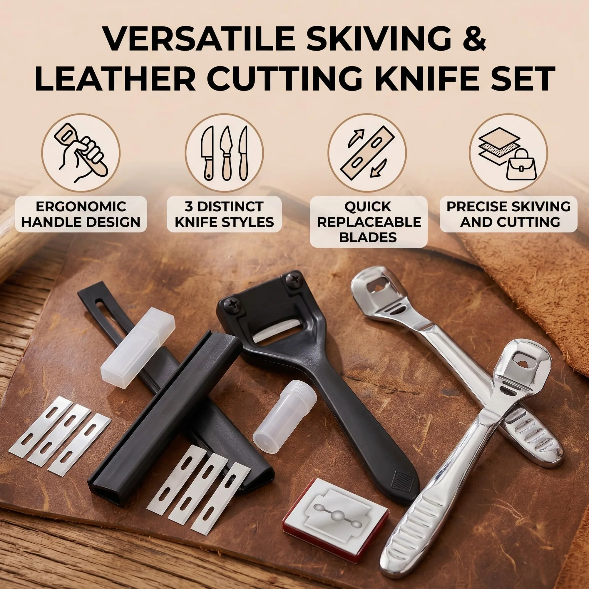 Tnfeeon Cuchillo para Rebajar, Herramienta de Corte de Cuero de Diseño Ergonómico para Manualidades y Uso Profesional