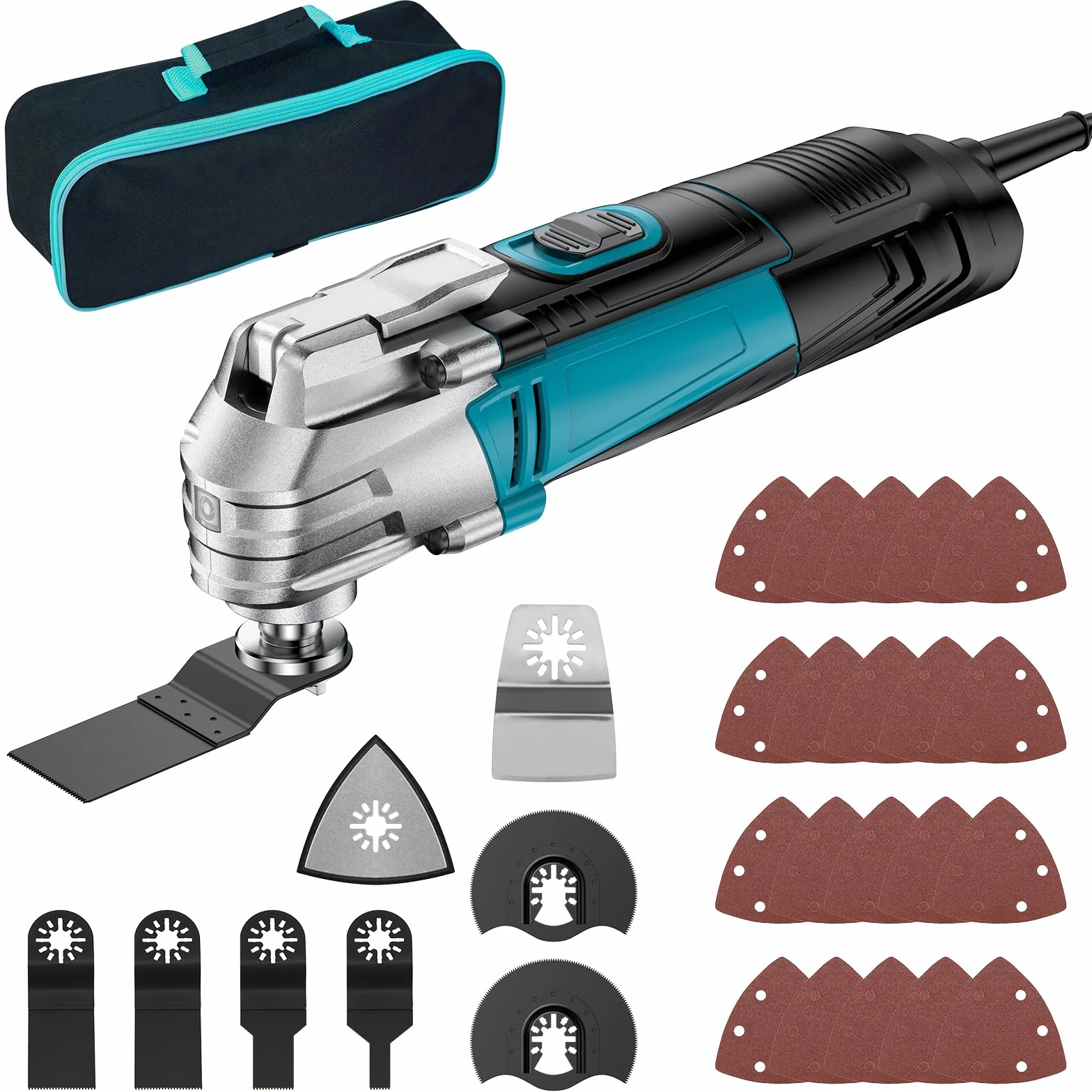 Multiherramienta Oscilante con 23 Accesorios, 300W Herramienta Multifunción con 10000-22000 RPM 6 Velocidades Variables,Ángulo de Oscilación 3⁰ Sierra Oscilante Multitool para Cortar, Tallar, Pulir