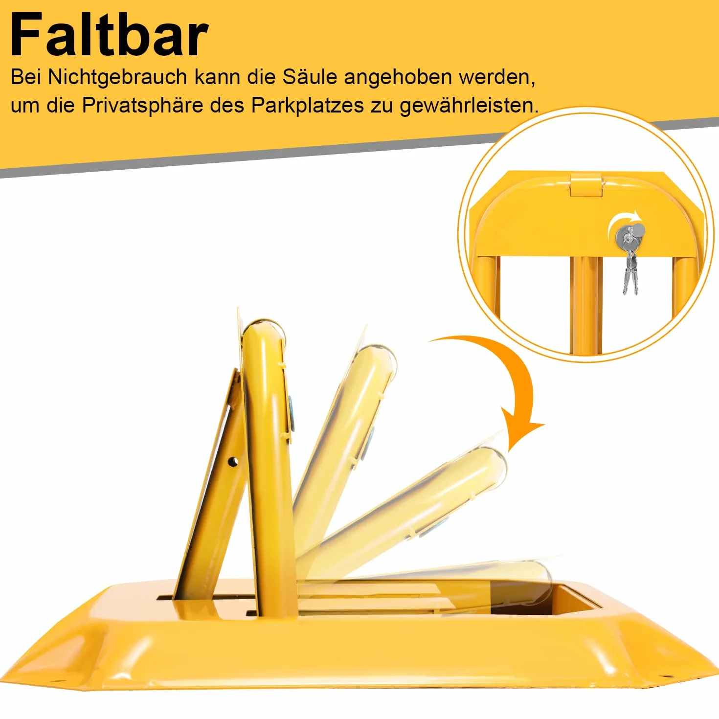 Sonnewelt 1 barrera de aparcamiento con 3 llaves, plegable, cerradura universal de aparcamiento, postes de barrera para garaje y entrada (amarillo)