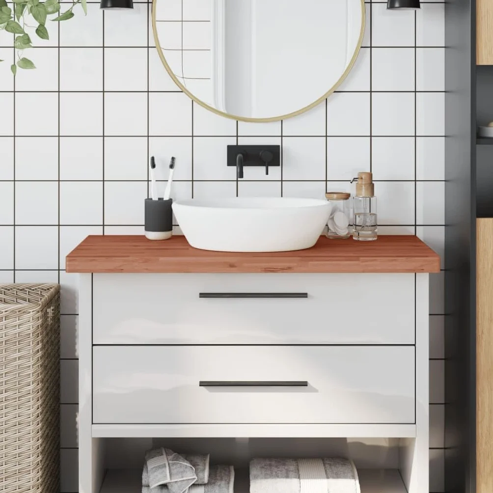 vidaXL Encimera de Baño, Tablero de Lavabo Estante, Encimera de Tocador Armario, Encimera para Casa, Madera Maciza de Haya 100x60x4 cm