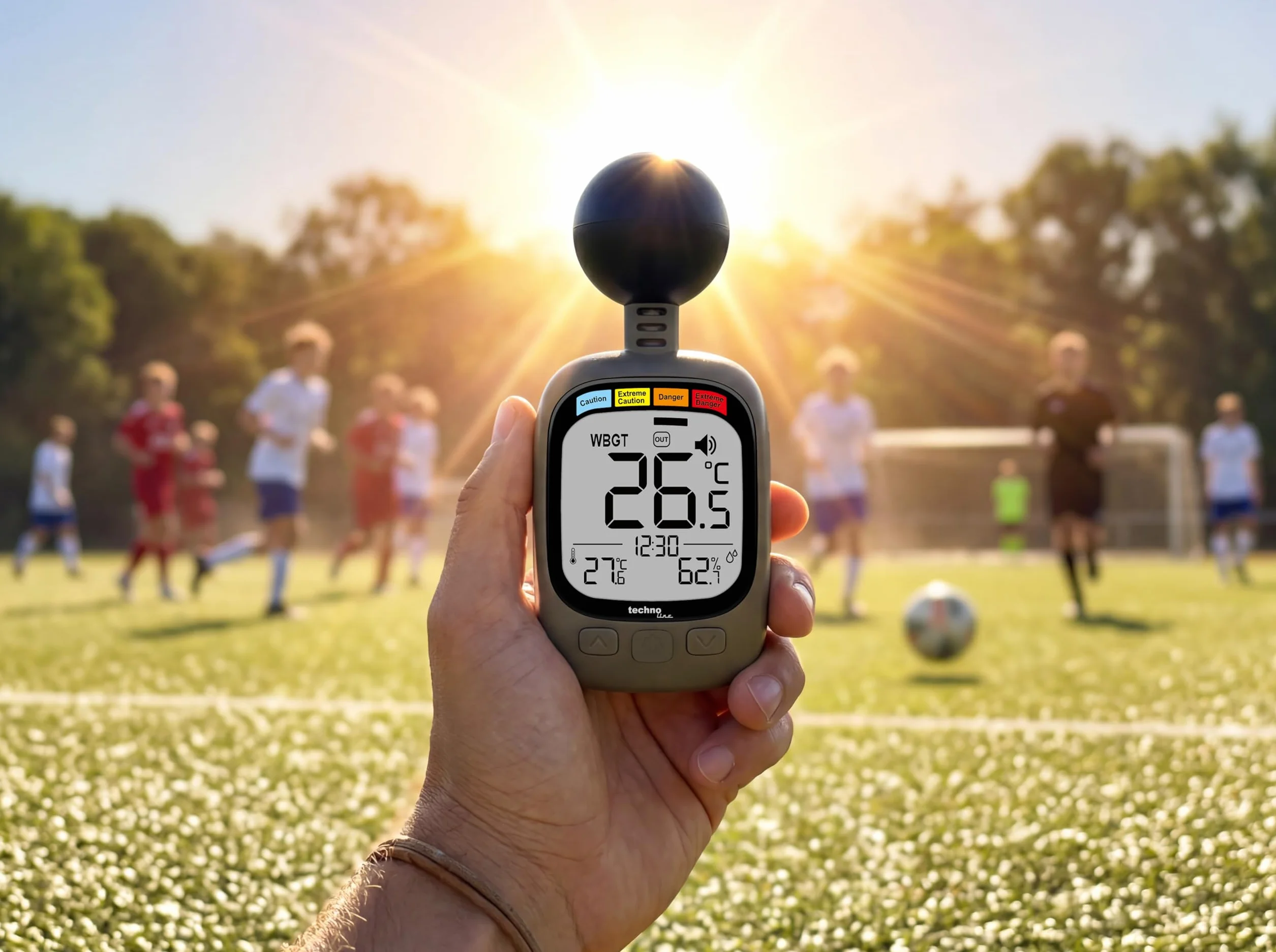 technoline EA 3060 WBGT - Medidor de estrés térmico con indicador de temperatura y humedad | Sistema de alerta WBGT | Interior/Exterior | Función de alarma | Ideal para deportes, trabajo y actividades