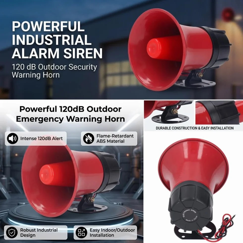 Bocina de Sirena de Alarma Industrial, Bocina de Seguridad, Sirena, Material ABS, 120dB, 30W, Bocina de Advertencia de Emergencia para Interiores y Exteriores (AC220V), SPACNANARD8K4FG1HN-13