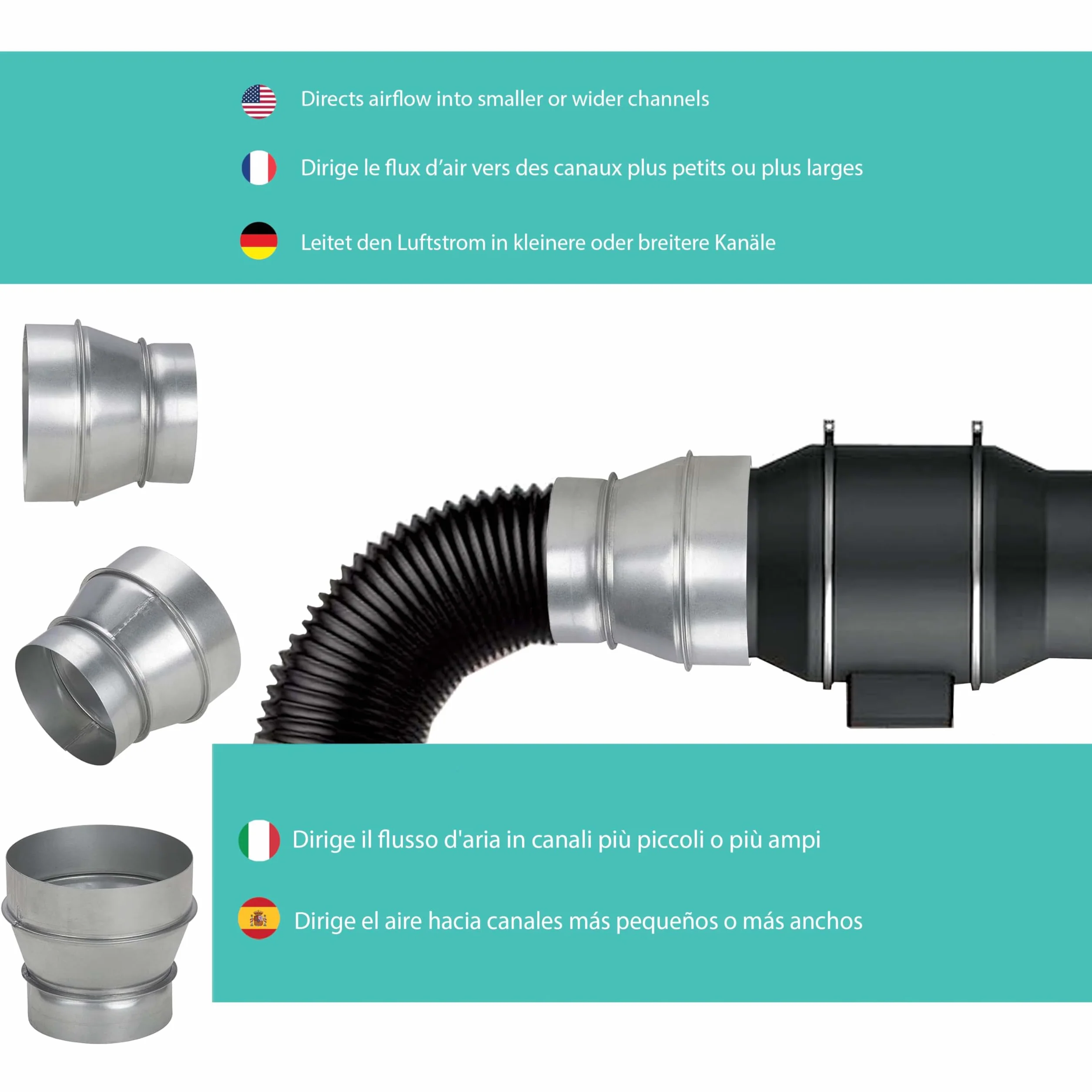 RA-200/250 mm Reductor de Conducto en Acero Galvanizado,Resistente a la Corrosión,Ideal para Ventilación,Calefacción,Drenaje,Evacuación,Climatización. Rendimiento Duradero.