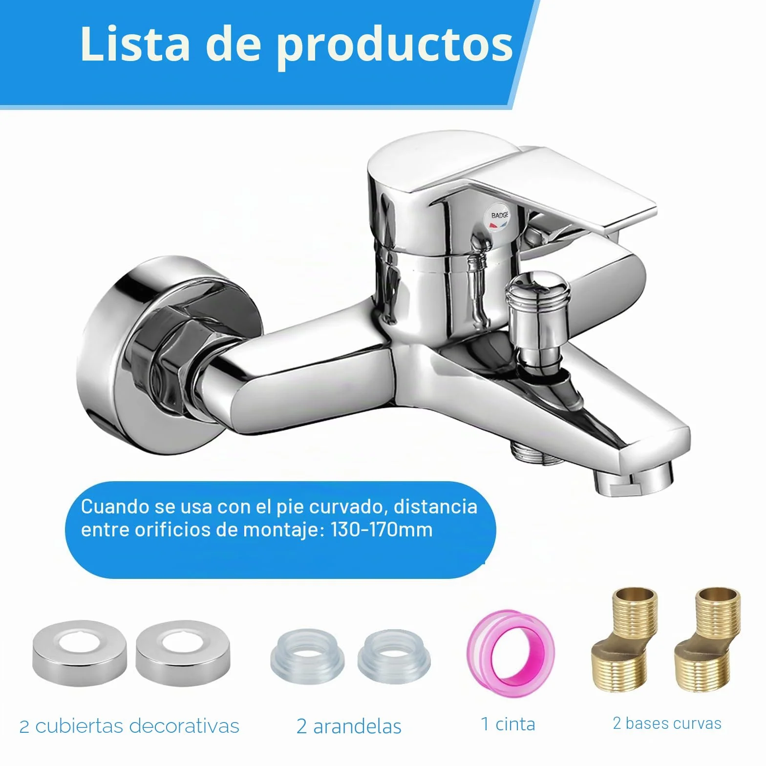 Bocguy Grifo mezclador para bañera, grifo de bañera, grifo de ducha, grifo monomando, salida de ducha para bañera y ducha, cartucho de cerámica cromado